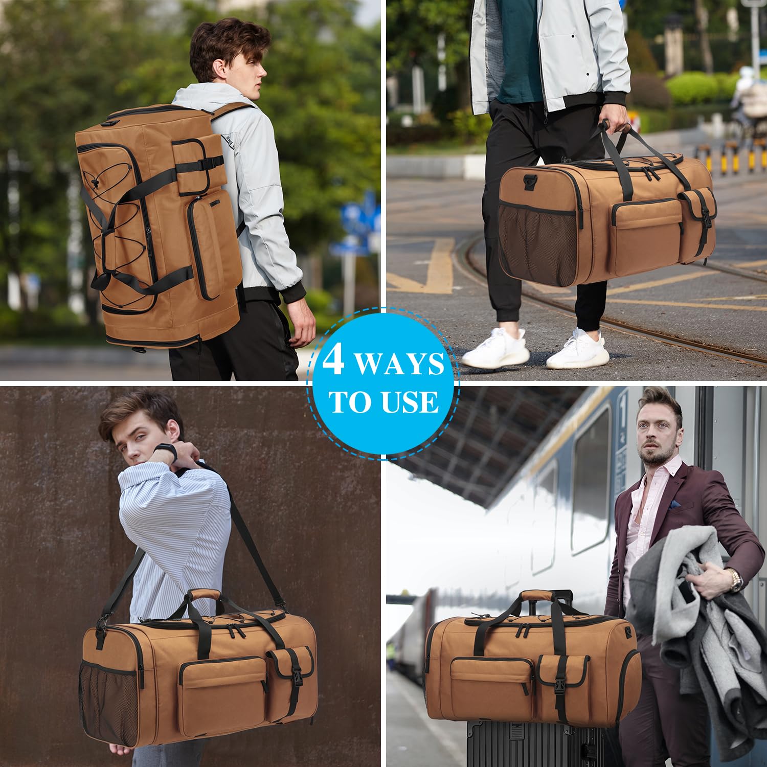 Duża torba sportowa na siłownię 70 l męski plecak na siłownię torba podróżna z paskami plecaka, Khaki, 64 cm x 35 cm x 35 cm, Sport, siłownia, trening, fitness, podróże, kemping, piesze