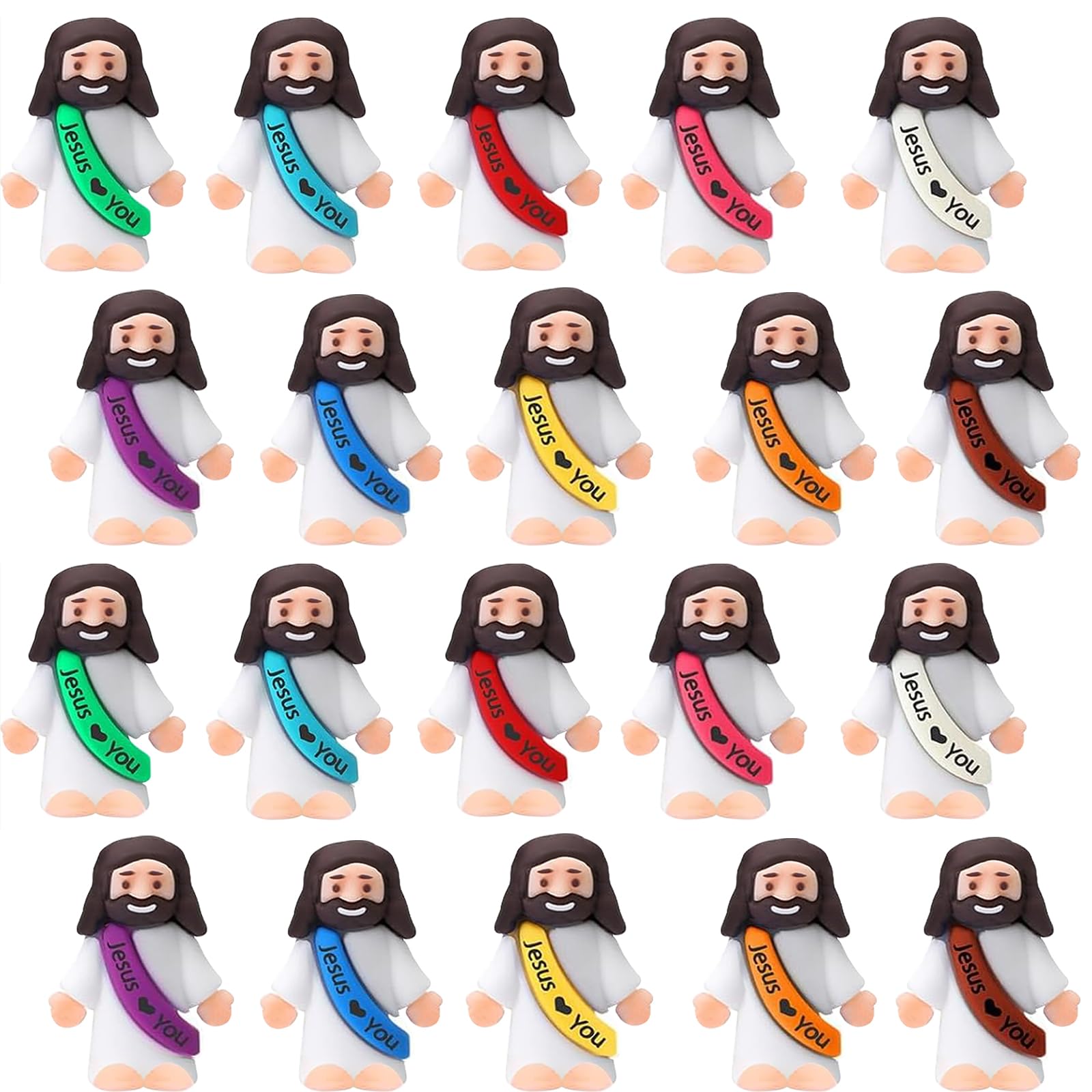 AKFAHOIF 20PCS Little Jesus Figures, Mini Jesus Figurines in Bulk, Multicolor Tiny Jesus Figures, Miniature Figurines to Hide and Seek Religious Gifts for Easter Egg Stuffers