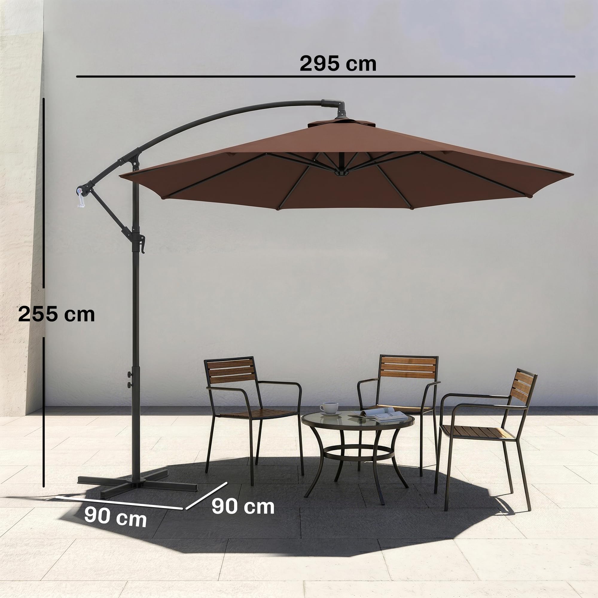 Outsunny Ombrellone da Giardino 3x3m con Tettuccio Regolabile, Base a Croce, Prese d'Aria, Manovella, Ombrellone Decentrato Inclinabile in Acciaio e Poliestere, per Cortile Terrazza, Marrone