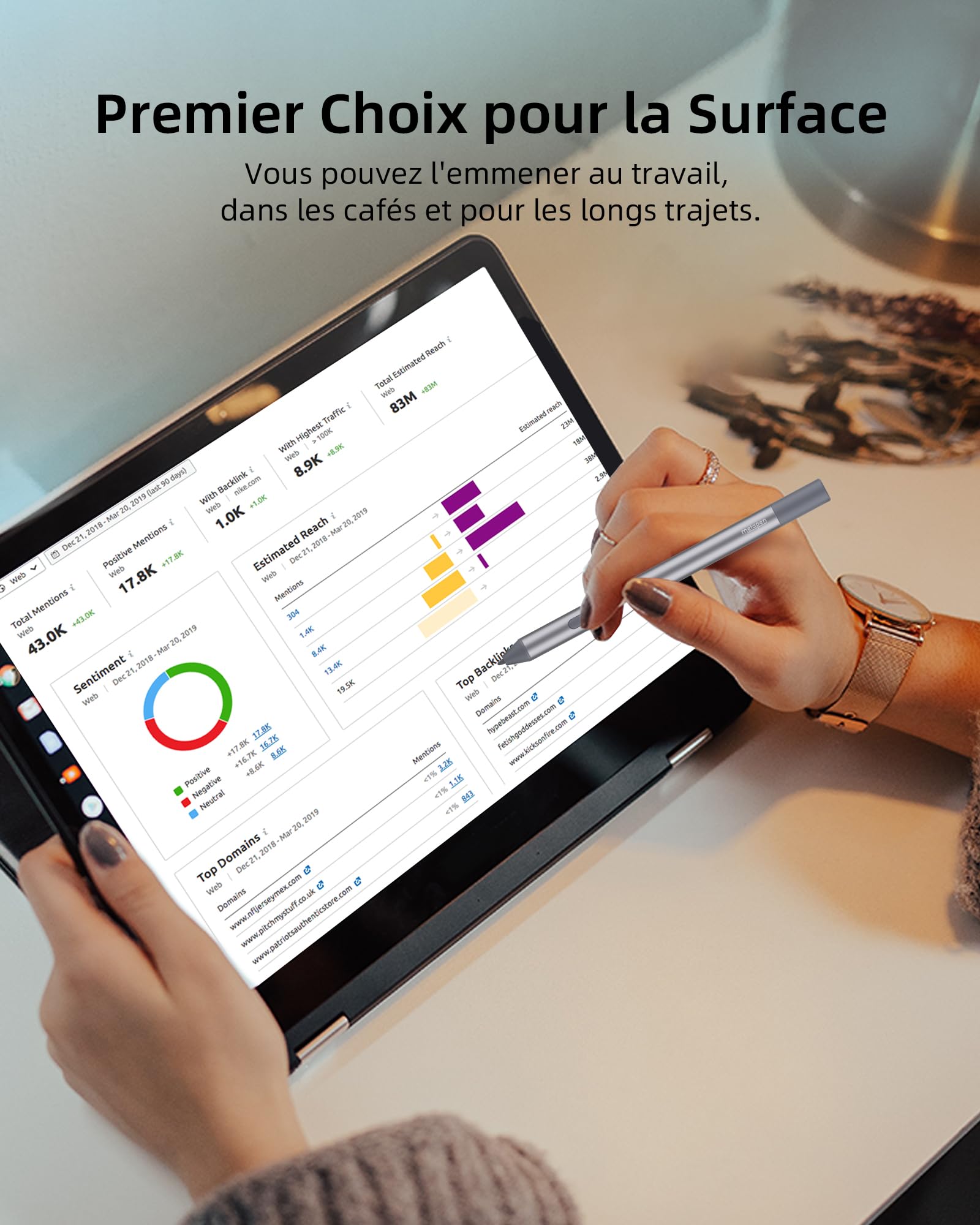 Metapen Stylet M2 Biz pour Microsoft Surface (niveau de pression 4096, autonomie de 180 jours de batterie AAAA), stylet de surface bouton 2 en 1 pour Surface Pro X/9/8/7/6/5/4/3/Go 3/Studio 2/Book 3