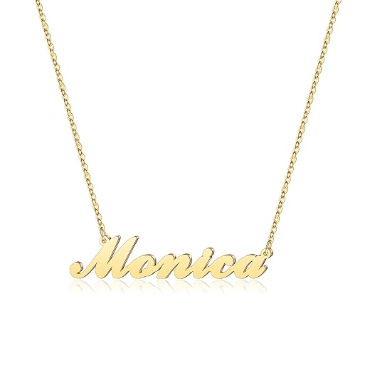 Hidepoo Monica Necklace - 18K Gold Plated Name Necklace Monica for Women Jewelry Monica for Women Jewelry Silver Name Necklaces for Women