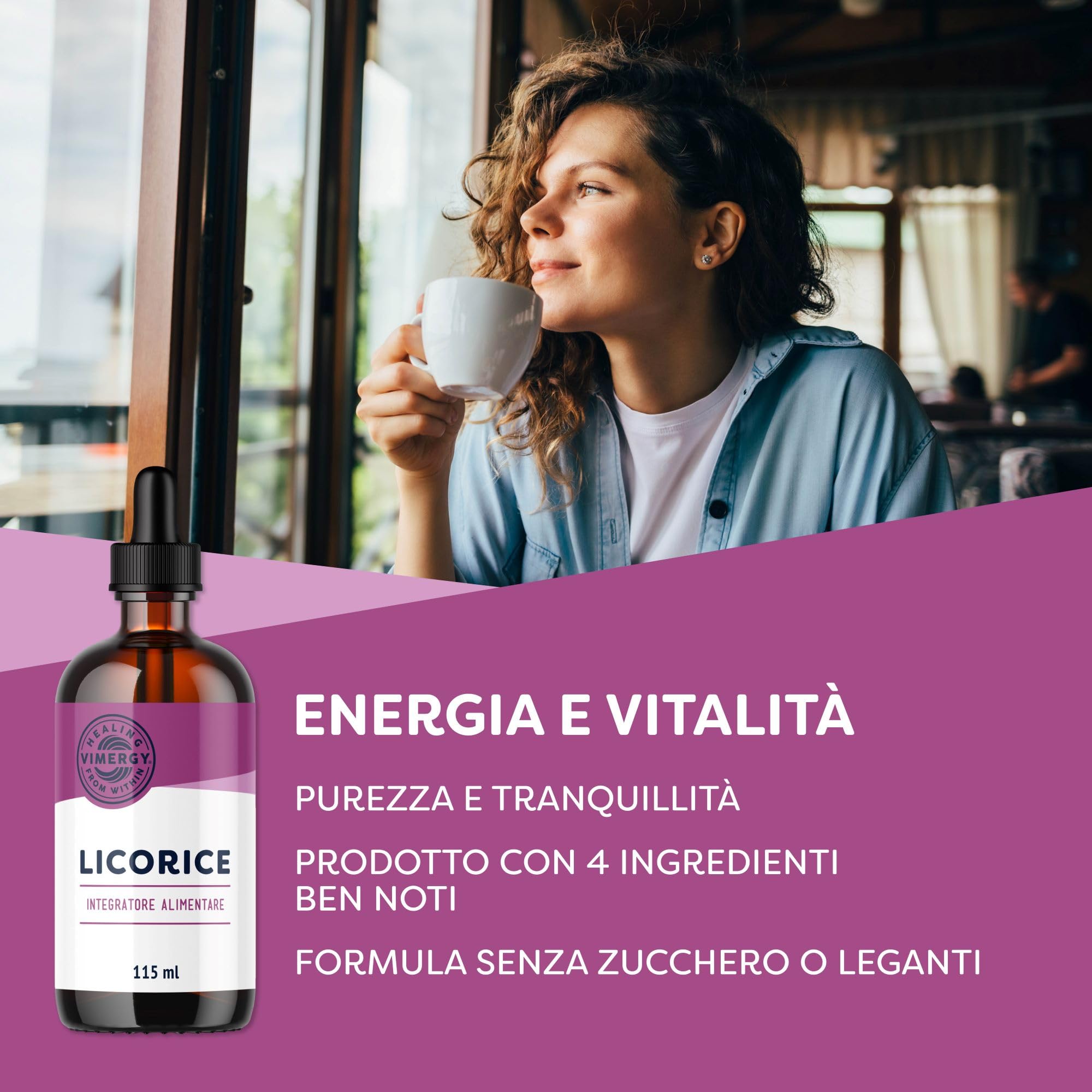 Vimergy Licorice, 57 Dosi – Estratto Liquirizia Liquida in Gocce – Integratore Vegano – Gocce di Liquirizia - Senza Zucchero né Leganti – Senza OGM e Senza Glutine (115 ml)