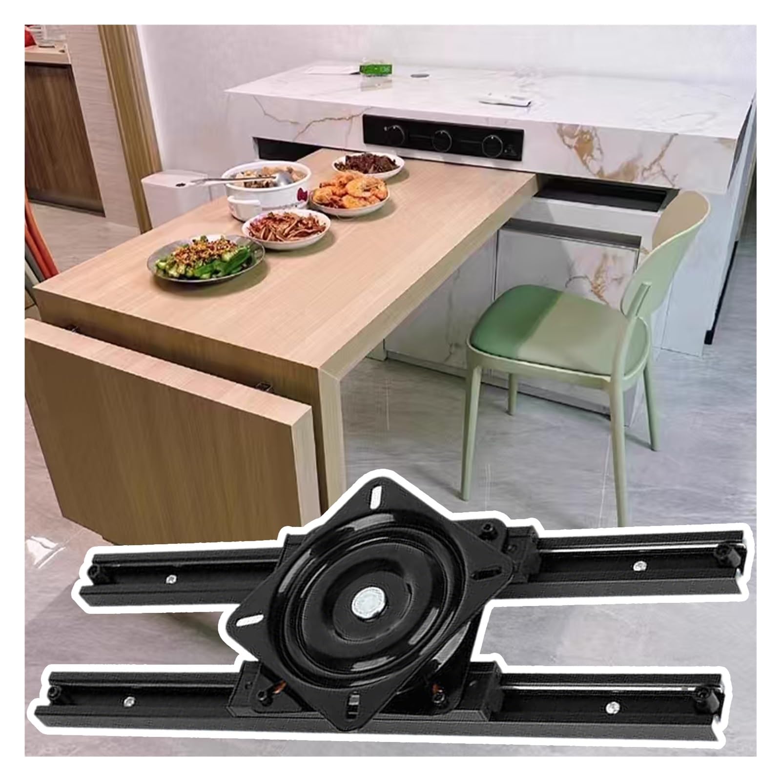 Extensor de riel deslizante de mesa extraíble, guía telescópica giratoria para mesa giratoria plegable, 80 cm