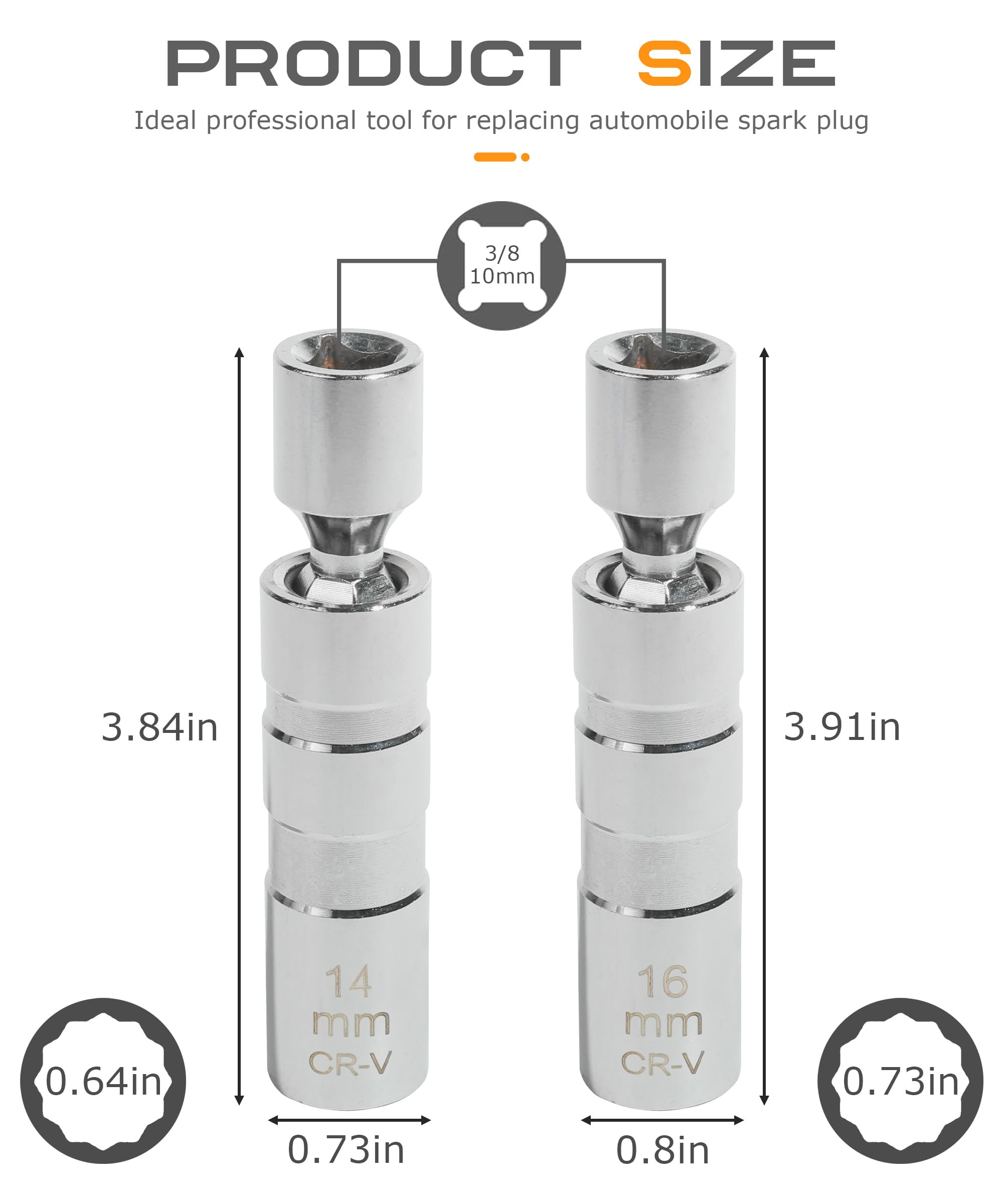 SCUARI Spark Plug Socket,Spark Plug Socket Set,Car Accessories Spark Plug Wrench,14mm&16mm Thin Walled Spark Plug Socket,3/8