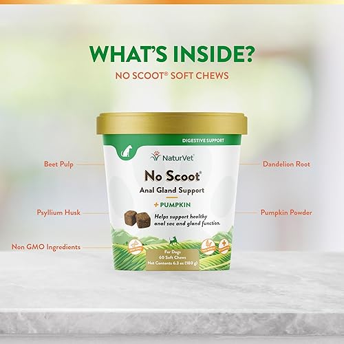 Miniatura 5 de NaturVet - Sin Scoot para perros - 60 masticables suaves - Plus Pumpkin - Apoya la función saludable de la glándula anal y el intestino - Mejorado