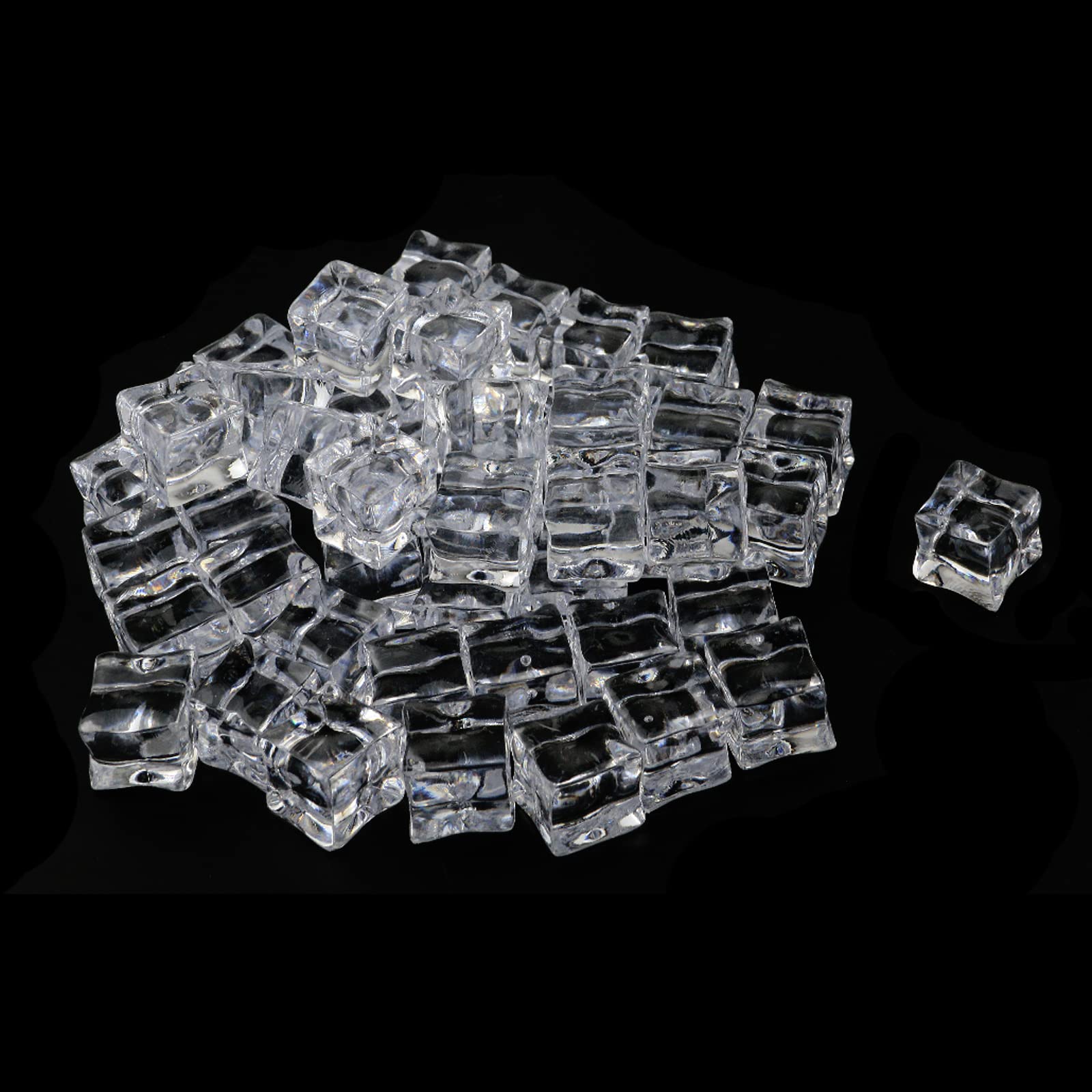 50Pcs 0.79" Clear Fake Ice Cubes,Acrylic Clear Ice Rock Diamond Square Fake Ice For Shooting Props Vase Fillers