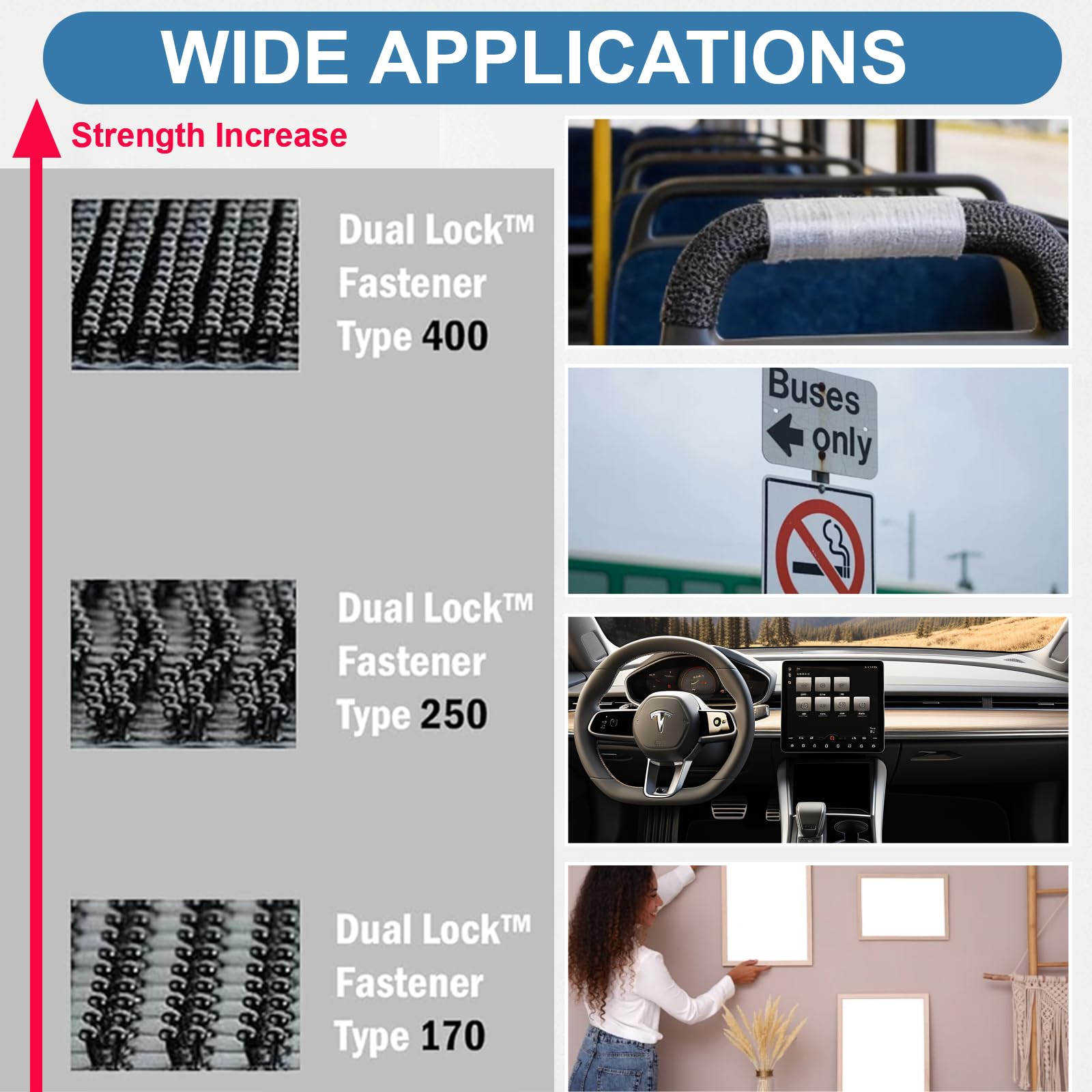 Dual Lock SJ3550 Double Thin Adhesive Tape Extra con Cierre Resellable con Forma de Hongo Entrelazado para Hogar,Alfombras,Coches,GoPros,Soportes,DIY,Oficinas,Cocinas,Dashcam (25,4 mm x 1 m)