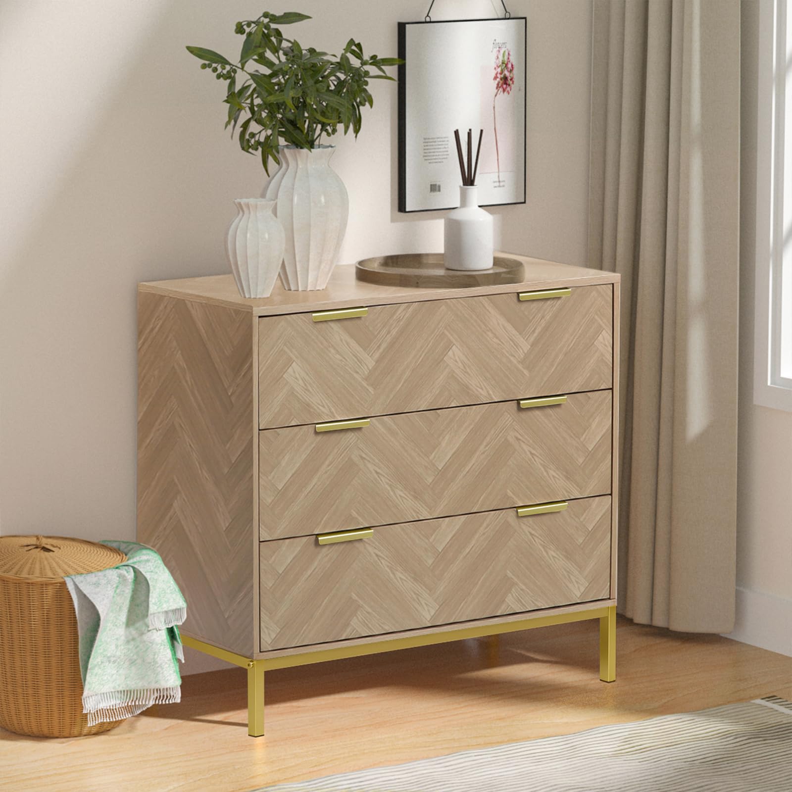 Kommode Schlafzimmer, Kommode mit Schubladen, Holz Kommoden mit Viel Stauraum, Schubladenkommode für Schlafzimmer, Wohnzimmer, Flur, Büro, 80 x 40 x 75 cm