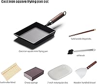 Vista 2 de Japanese Cast Iron Tamagoyaki Pan - Pre-Seasoned, Liquid Nitrogen Treated, Non-Rust, Ready to Use, Detachable Wood Handle, Oven Safe, for Omelets
