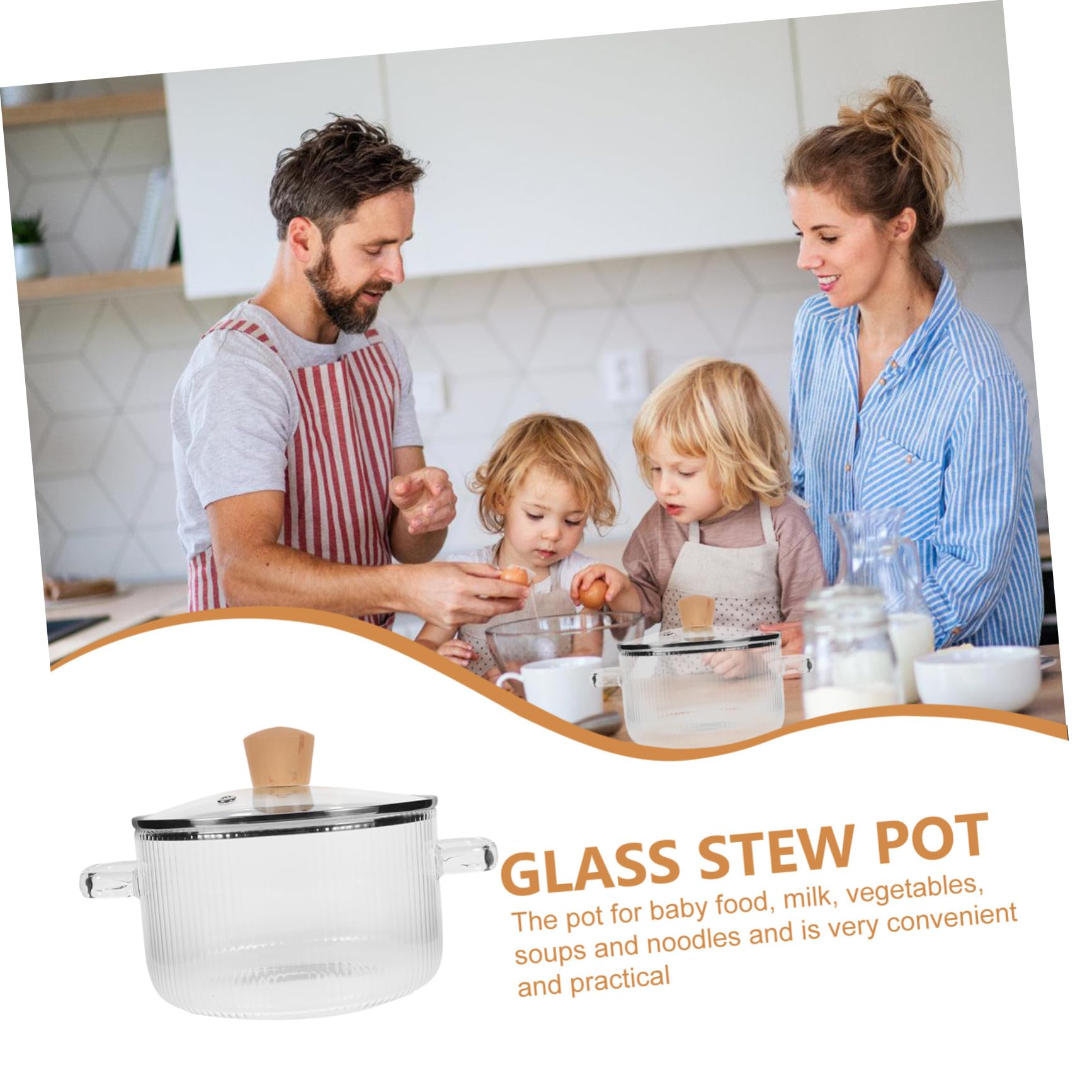 Cabilock Olla de Vidrio de Borosilicato de 1500ml Tapa y Doble Asa para Cocinar Fideos y Alimentos para Bebés Proceso Visible y Diseño Resistente