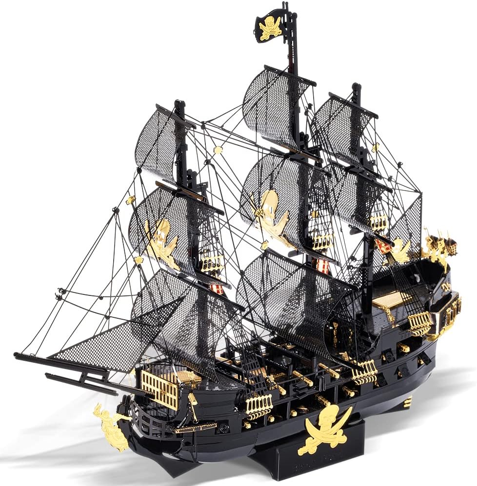 Piececool 3D Puzzle Metal Black Pearl, Pirate Boat Craft Model Kits for Adults to Build, 3D Puzzles Adult Teens for 304 Stainless Steel Ship, Ideal as Gifts, Home Decoration, DIY, 307 Pieces