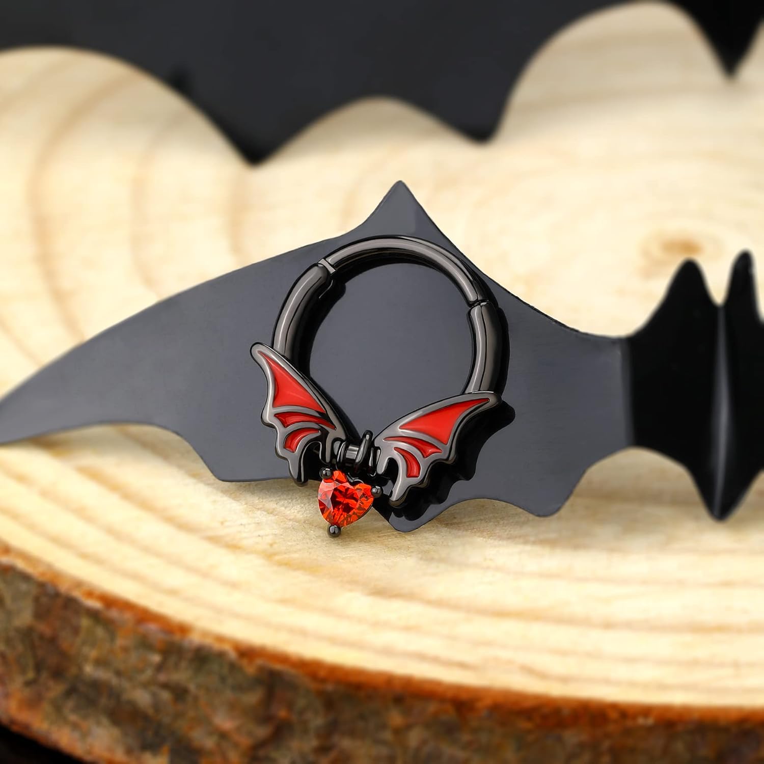 Melighting Septum Rings 16G Bat Septum Jewelry Halloween Clear CZ Surgical Steel 316L Black Dangle Daith Earrings Helix Earring Cartilage Tragus Piercing for Women Men - Image 7