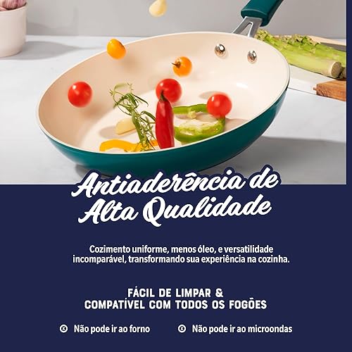 Miniatura 3 de Oster Corbett - Juego de 8 utensilios de cocina de aluminio forjado verde azulado degradado con cerámica antiadherente – Base de inducción – Mango