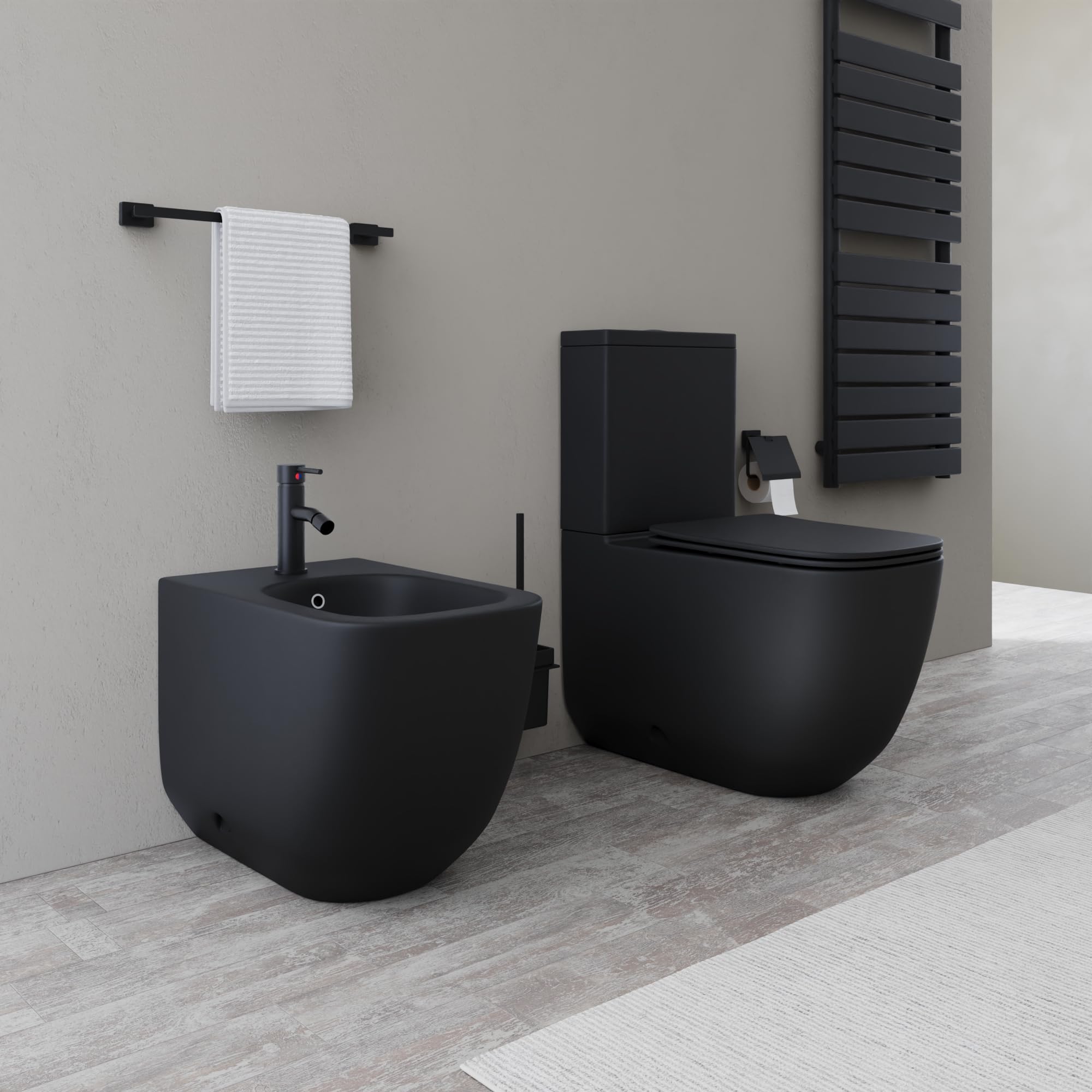 Paire de sanitaires Filomuro cuvette monobloc Tornado et bidet noir mat | Riga