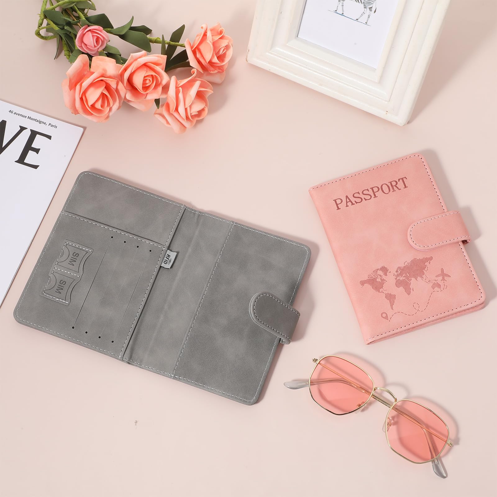 Etui na paszport, wodoodporne, blokujące RFID, etui na paszport z uchwytem na długopisy, niezbędne akcesoria podróżne, etui na paszport dla kobiet i mężczyzn, 2 szt