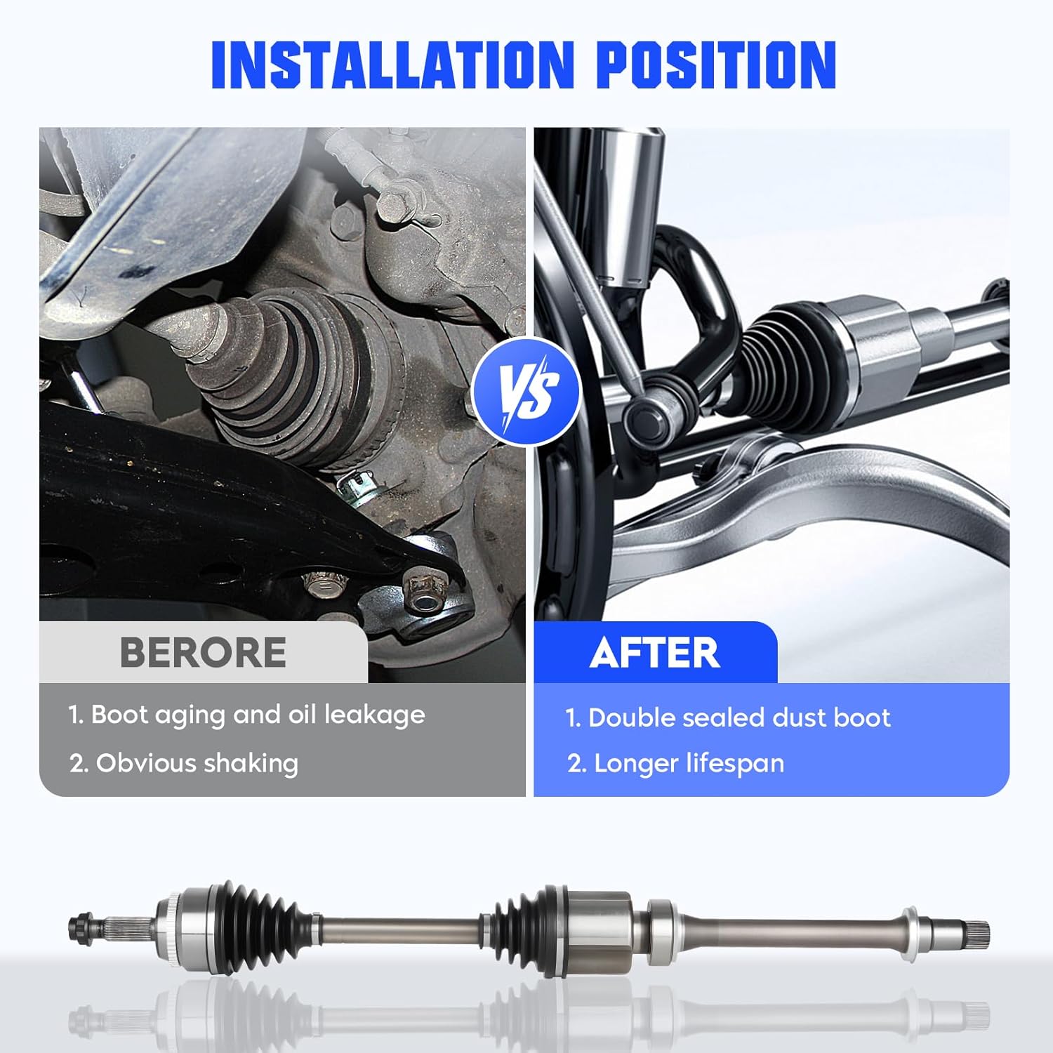 Front CV Axle Shaft Assembly Fit for Toyota Highlander 2001-2007, for Camry 2002-2009, for Solara 2004-2008, for 2.4L FWD Gas Only, Left and Right CV Joint Shaft, Replace for 66-5245 66-5247, 2 pack