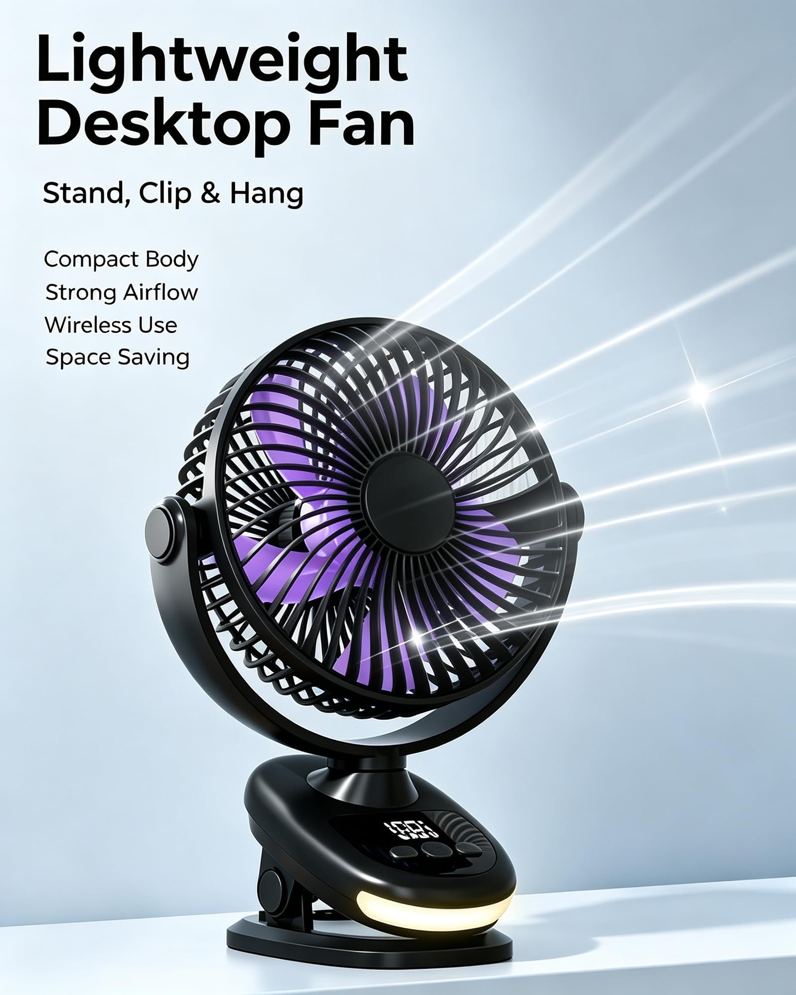 Ventilatore da Scrivania Ricaricabile a Clip 100 Velocità Silenzioso black