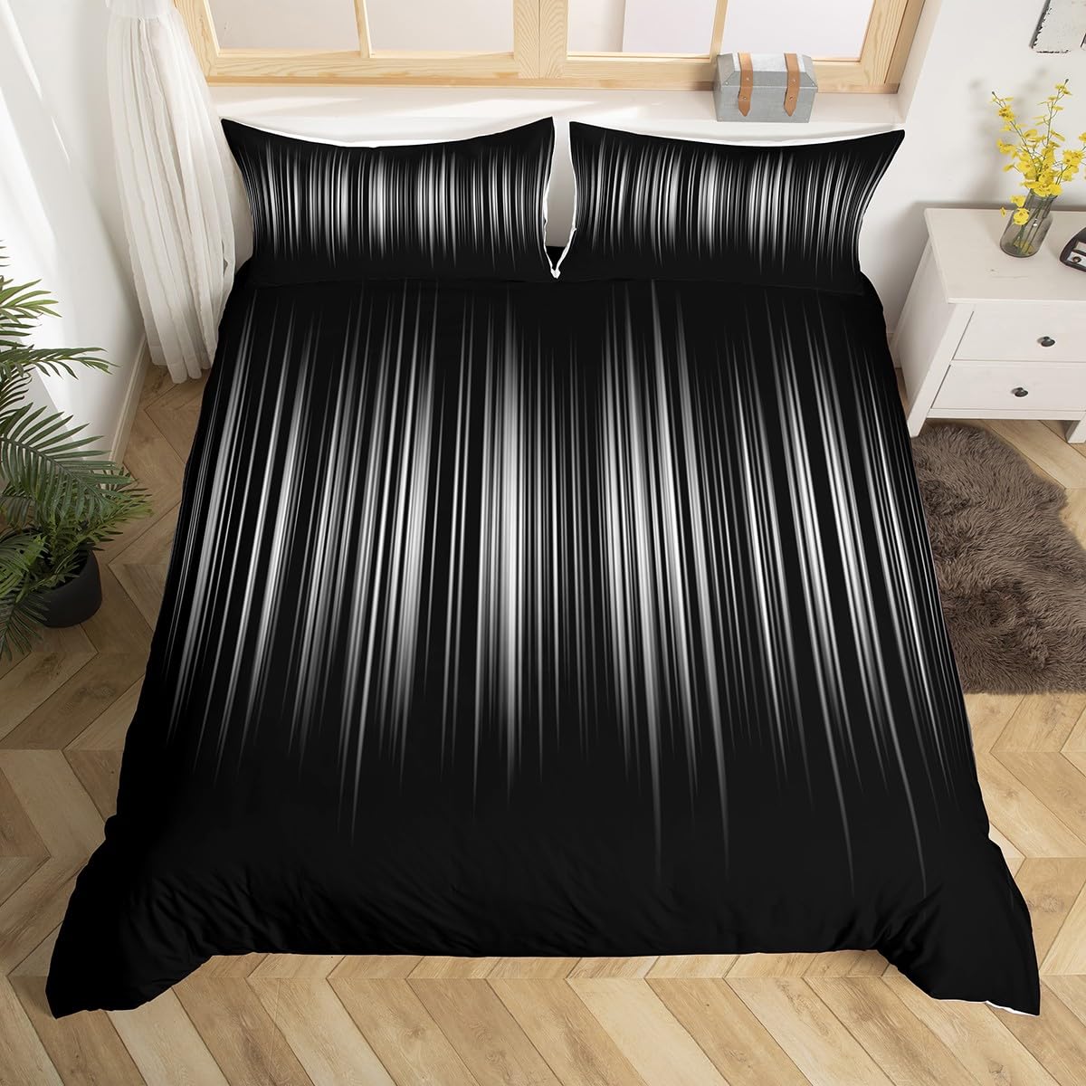 Homemissing Boys Multicolored 13230 Gray And Black Duvet Cover King Gradient Gray Lines Comforter Cover Abstract Ombre Bedding Set For Kids Girls Modern Abstract Geometric Bedspread Cover Durable Bedclothes