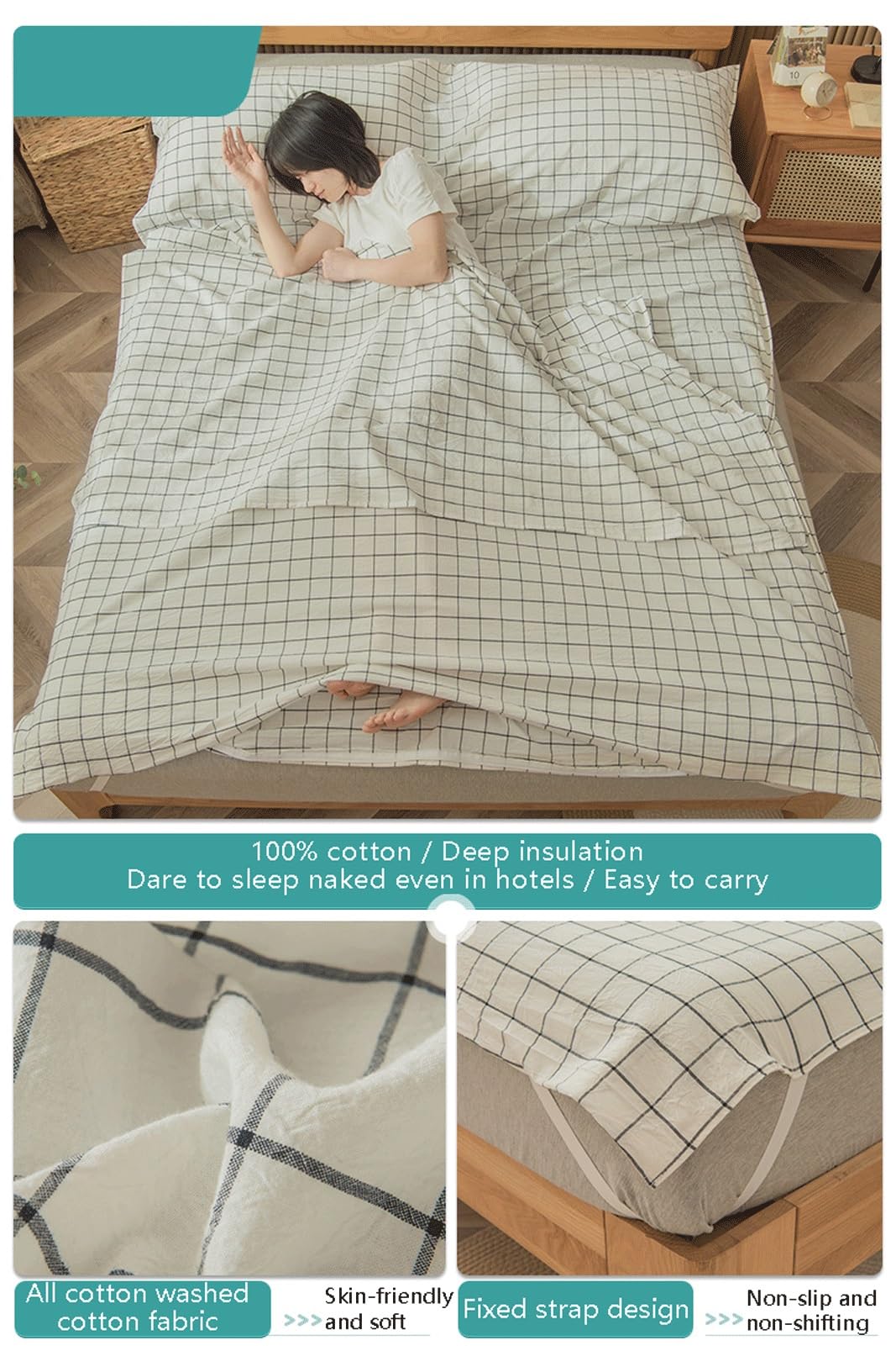 RUZGAR Lenzuola Sacco a Pelo Ultraleggero Sacco Lenzuolo Compatto 100% Cotone Lavato Sacco a Pelo da Viaggio Anche Come Sacco Lenzuolo Singolo e Doppio (Color : White, Size : 160x210cm-63x82)
