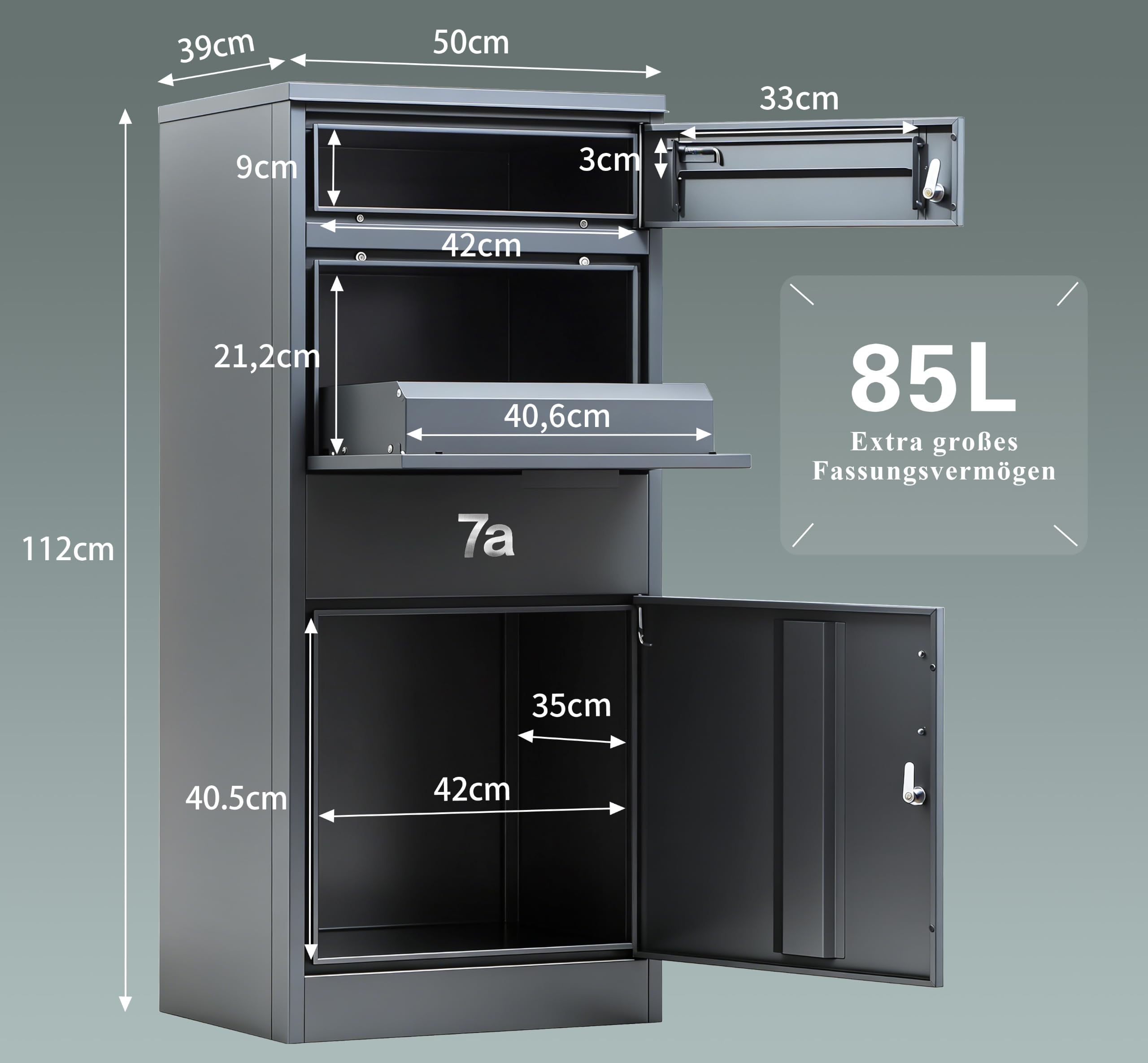 Zedelmaier Paketbox Briefkasten mit großem Paketfach, XXL Paketbriefkasten für Außenbereich, personalisiert mit Edelstahl Namensschild & Hausnummer, inkl. 4 Schlüssel(112 x 50 x 39 cm)