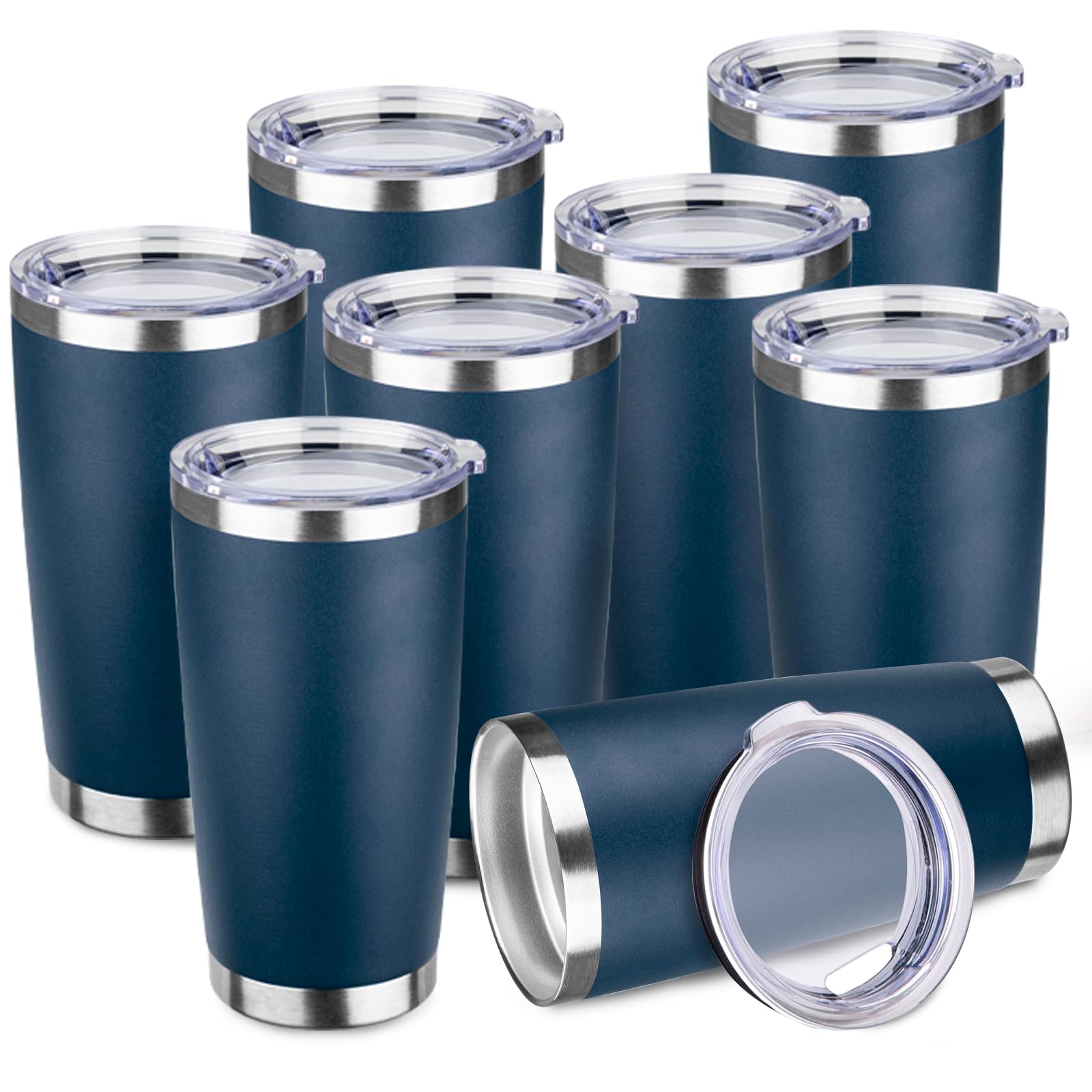 StarSpeed 590 ml, 8 Stück, isolierte Becher mit Deckel, Edelstahl, doppelwandig, Reise-Kaffeetassen, pulverbeschichtet, Metall, Thermobecher für drinnen und draußen für heiße und kalte Getränke