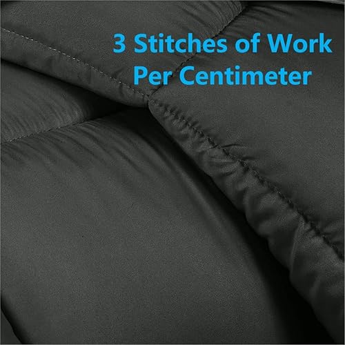 Miniatura 5 de SDIII Edredón gris de 3 piezas tamaño Queen, cama en una bolsa, resistente a las arrugas y a la decoloración, lujo de hotel, juego de cama acogedor