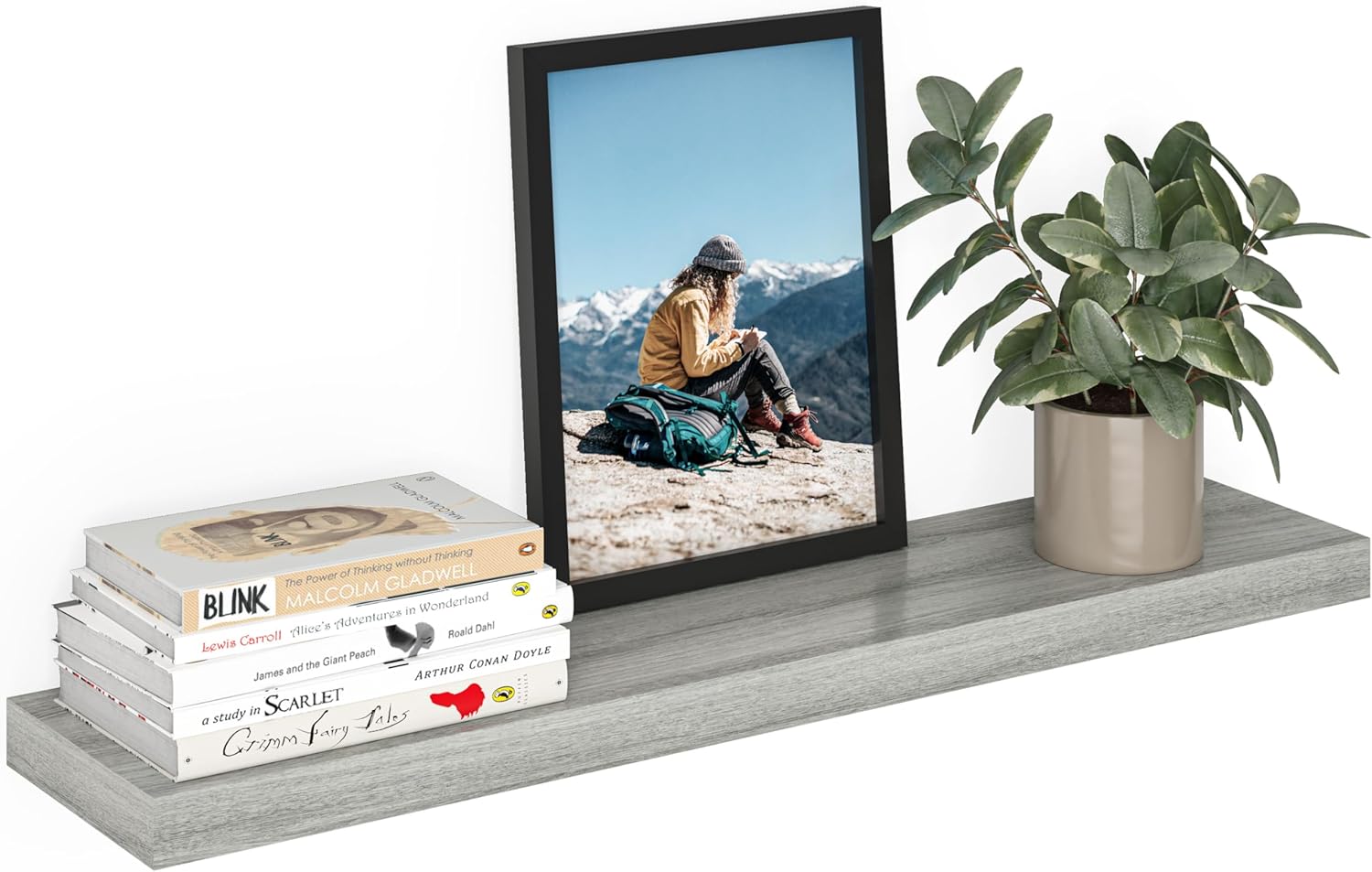 Ballucci Floating Shelf, 36" Wood Wall Shelf with Invisible Brackets for Bathroom, Living Room, Bedroom, Kitchen, Nursery, 8" Deep, Rustic Gray 36" - 1 Piece Grey