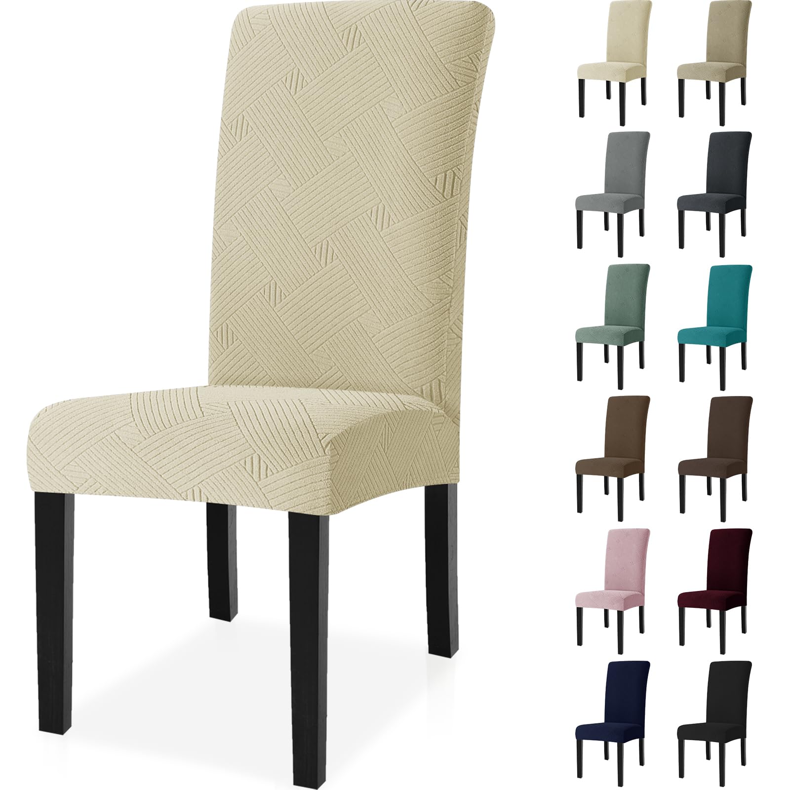 Ystyle Fundas Sillas De Comedor Pack 6, Fundas para Sillas Ajustables, Funda para Sillas Elástica, Cubre Funda Protectora Sillas Lavables para Banquetes Hogar Restaurante Hotel, Beige