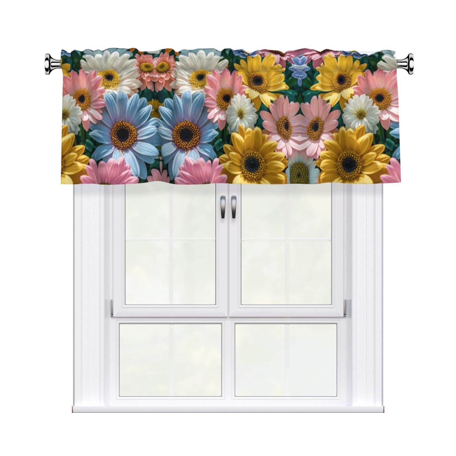 LMNGH Flowers as Background Curtain Valance for Windows,Kitchen Window Curtains Blackout Drapes Window Treatments Decorative Rod Pocket Short Curtain for Living Room Bedroom,54" W x 18" L