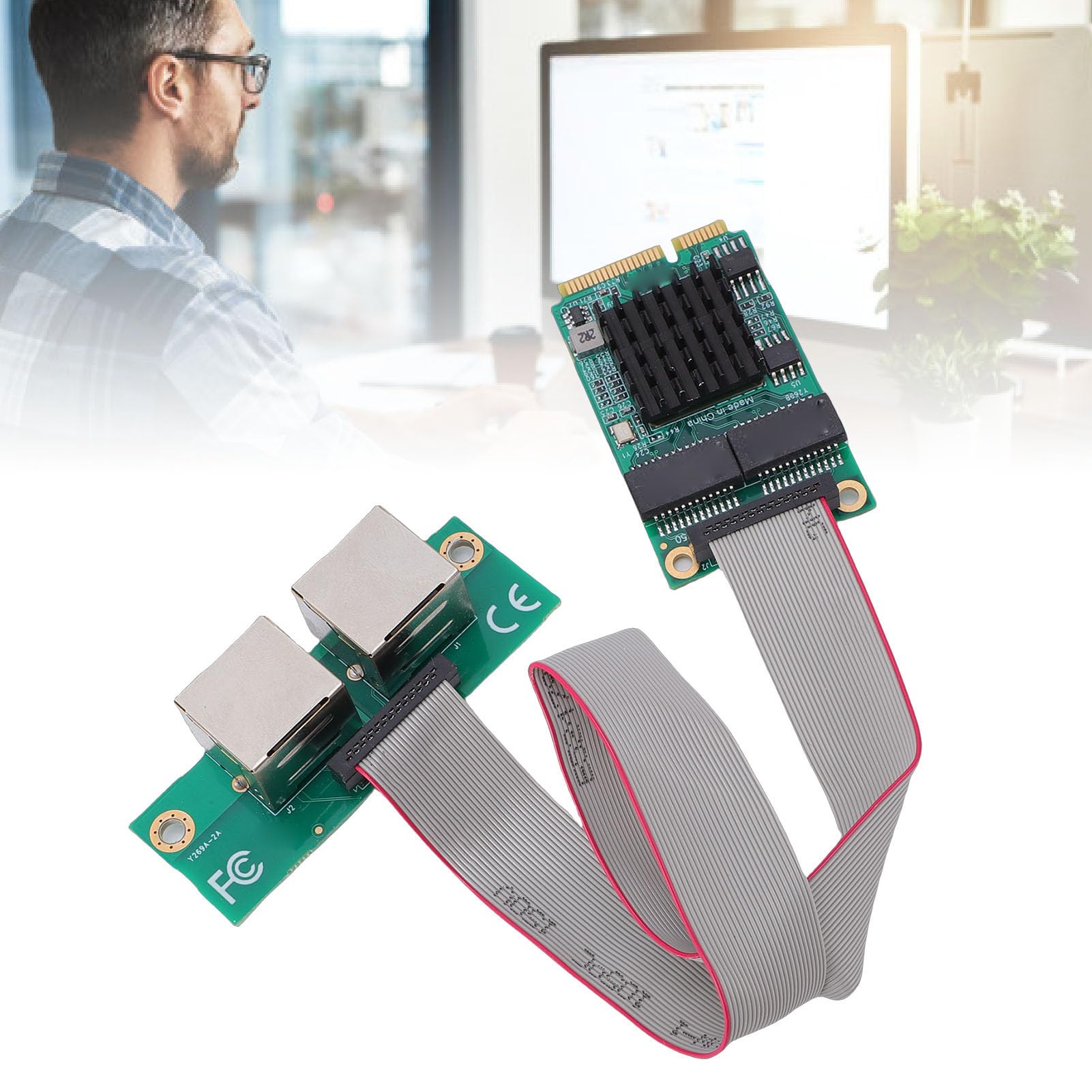 Fockety Scheda Mini PCIe Gigabit Ethernet, Doppie Porte RJ45 Controller I350 10 100 1000 Mbps, Adattatore di Rete PCIe con Frame Jumbo PCI SIG SR IOV VMDq per PC Industriali