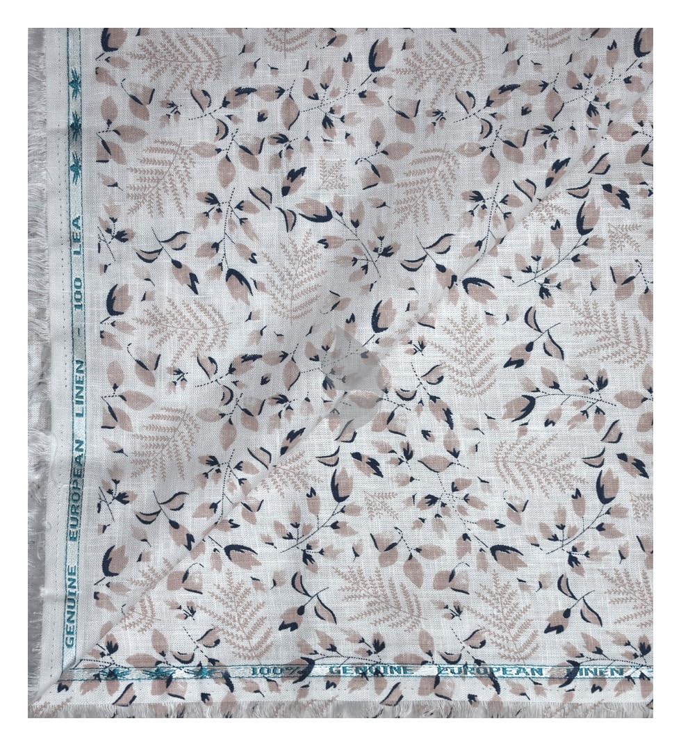 Weaves Empire 100% Genuine European Linen with 100 LEA count Peach colour Printed Unstitched Shirt Fabric - 1.60 Mts / VV2196-image-4