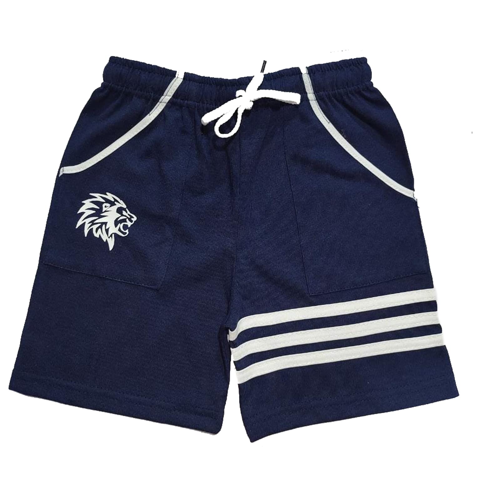 ATLANS Boys Cotton Solid Self Design Shorts/Bermuda (Pocket-3-Patti-Nikker-NAVY/Red-C2-11-12Yr, Multicolor6) Pack of 2