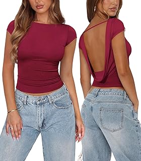 Open Back Tops for Women Short Sleeve Going Out Top