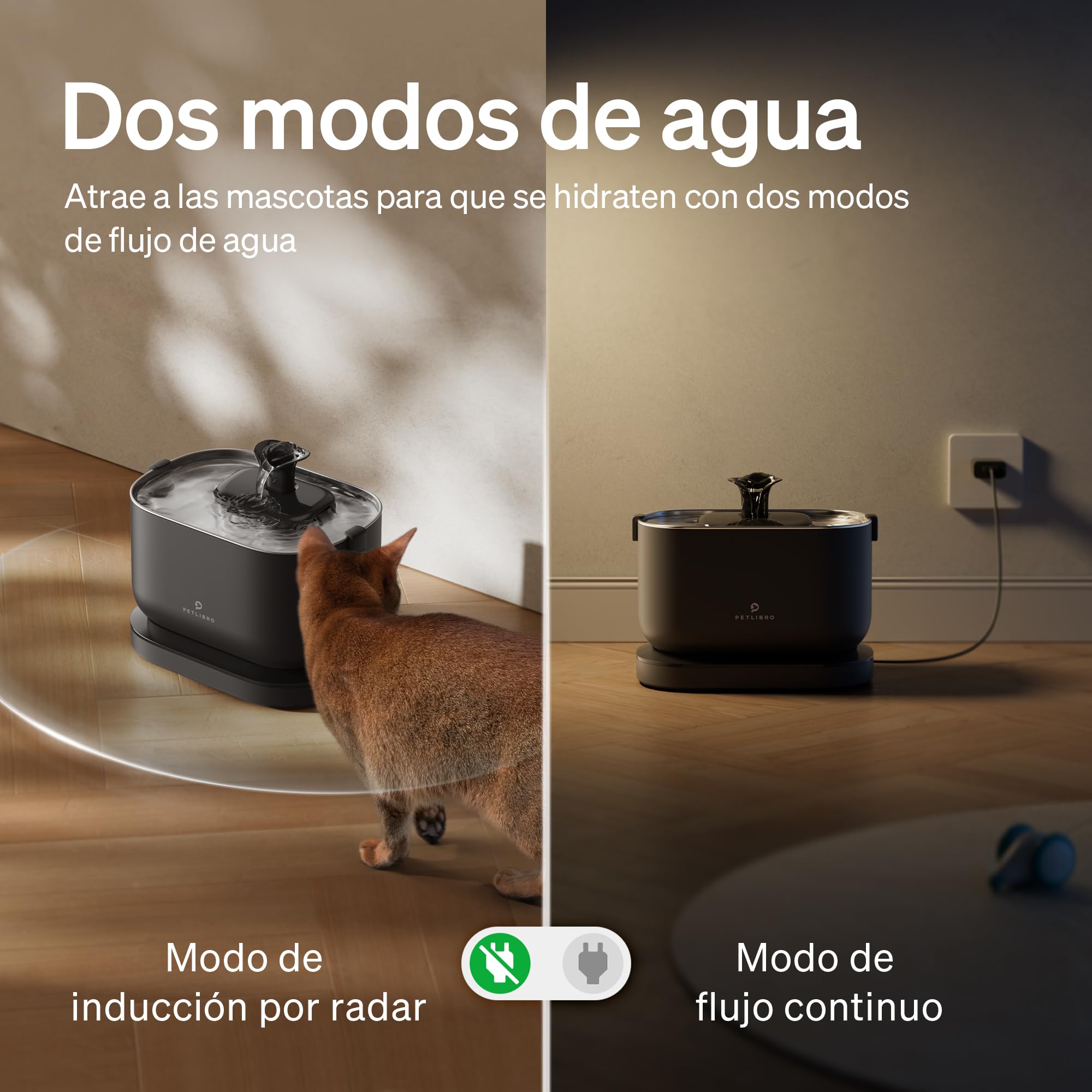 PETLIBRO Fuente para Gatos sin Cable con Sensor de Movimiento, Dockstream 2,5L Bebedero con Pilas 5000mAh, 23dB Ultra Silenciosa, Fácil de Limpiar, sin BPA, Dispensador Agua Gatos