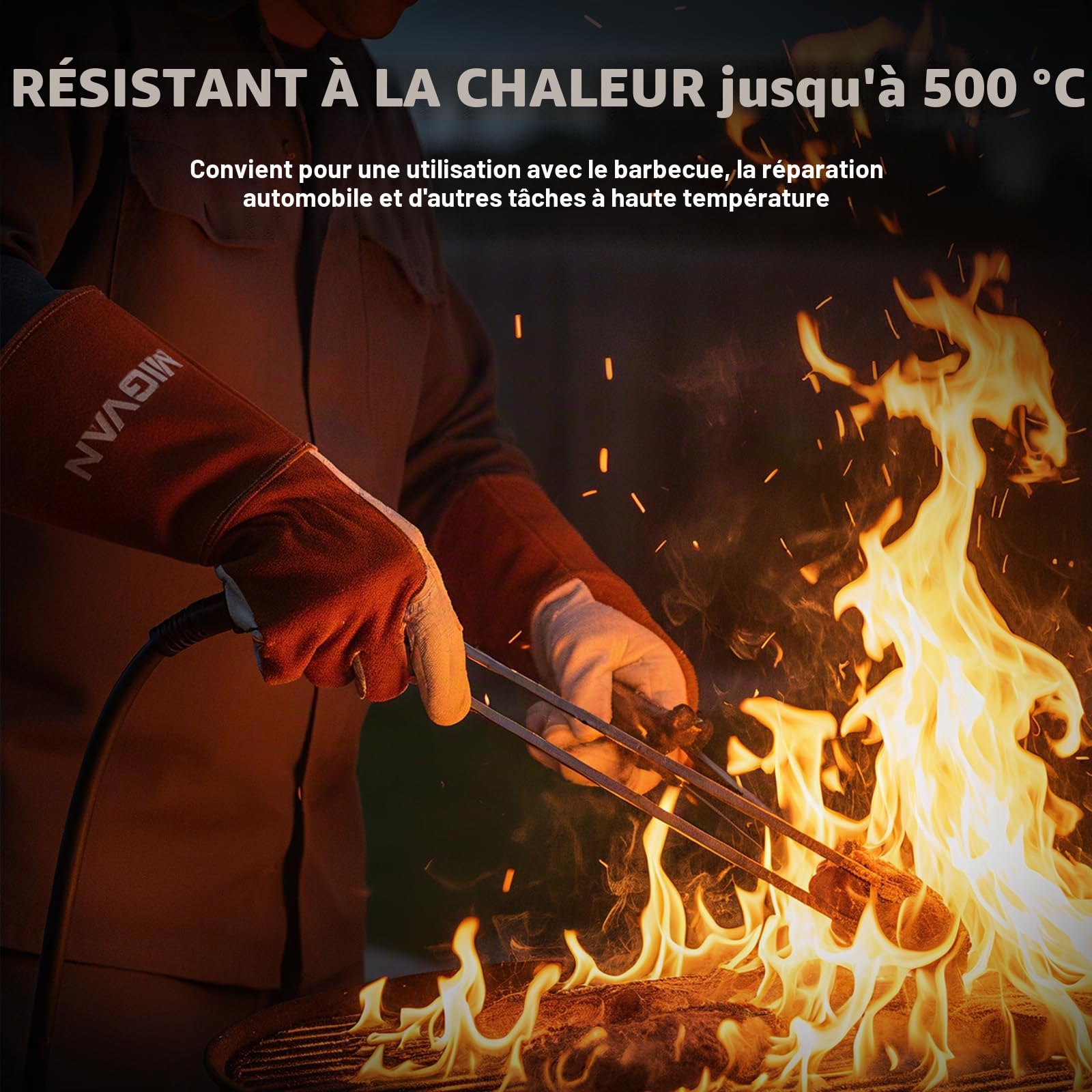 Gants de soudage en cuir de vache – Gants longs ignifuges pour soudage MIG/TIG, barbecue, cheminée, four et cuisine – Résistants à la chaleur, unisexe, taille M