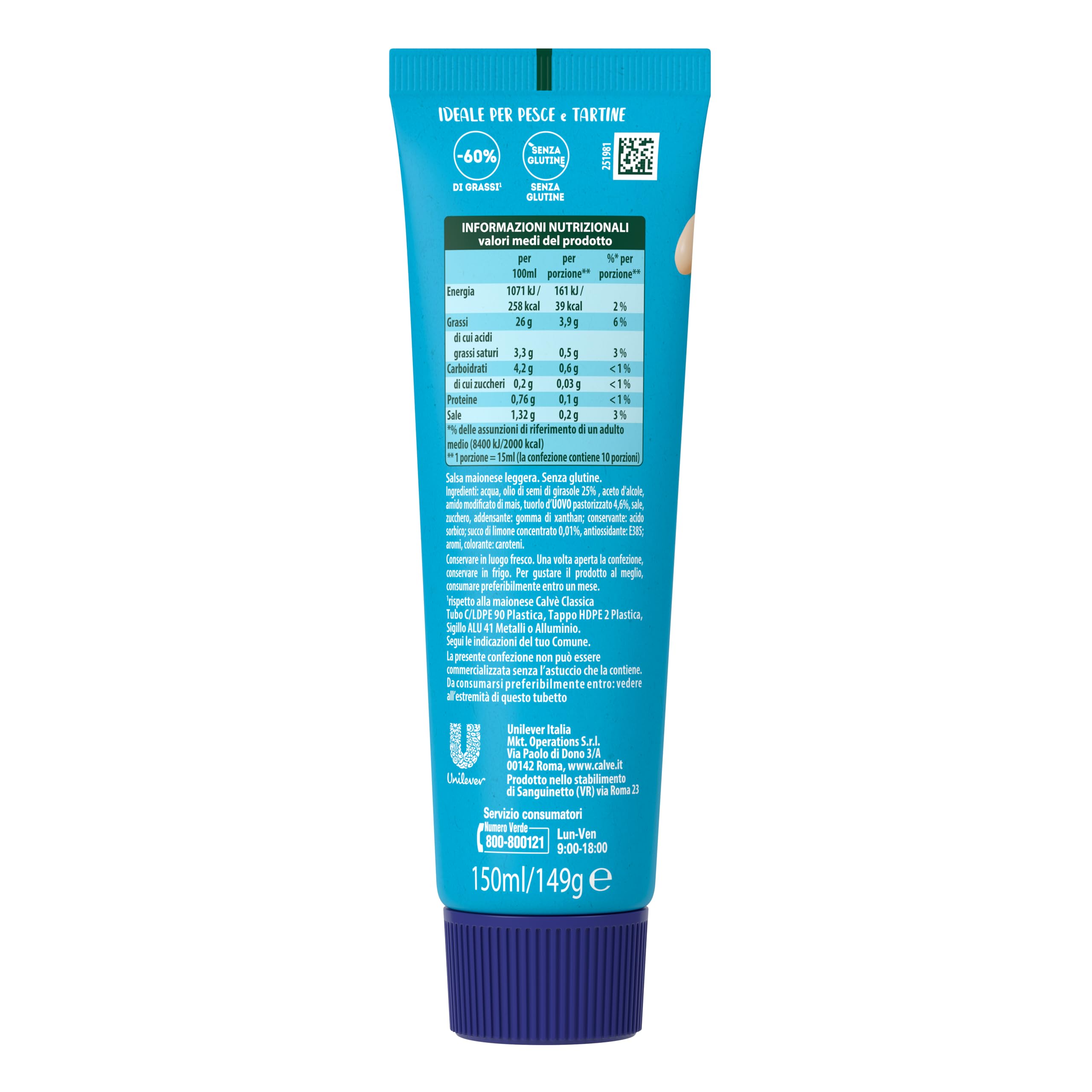 Calvé Maionese Delicata, 18 Pezzi da 150 ml, Maionese Calvé Delicata con un Tocco di Limone e il 60% di Grassi in Meno*, Ideale per Piatti di Pesce e Tartine, Senza Glutine, Vegetariano