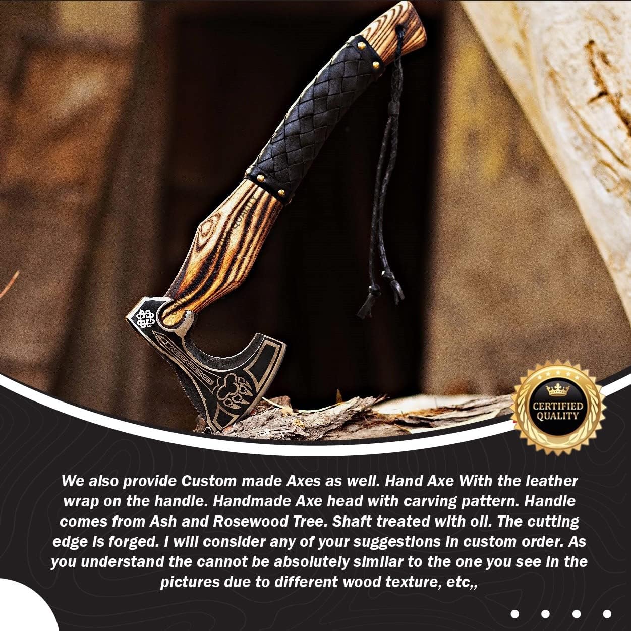 Custom Gift Forged Carbon Steel Viking Axe with Rose Wood Shaft, Viking Bearded Camping Axe & Hatchet, Best Birthday Gift for Him, 18 Inches (Valhalla Axe)