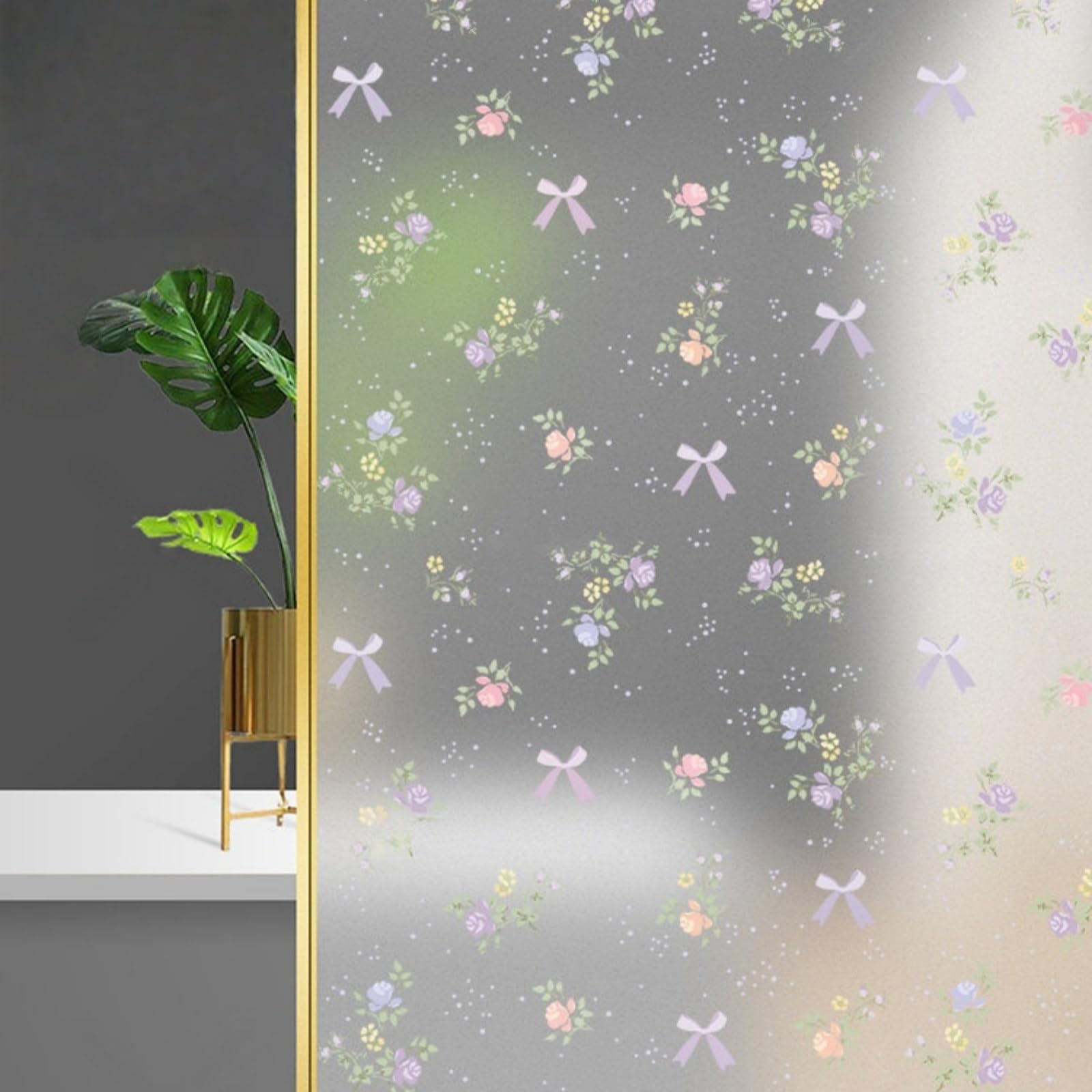 Stained Glass Privacy Film Non Adhesive Static Cling Sticker Decorative Frosted Glass Film Soft Light Filtering UV Protection Waterproof Perfect For Office And Shower Screens(80x150cm)
