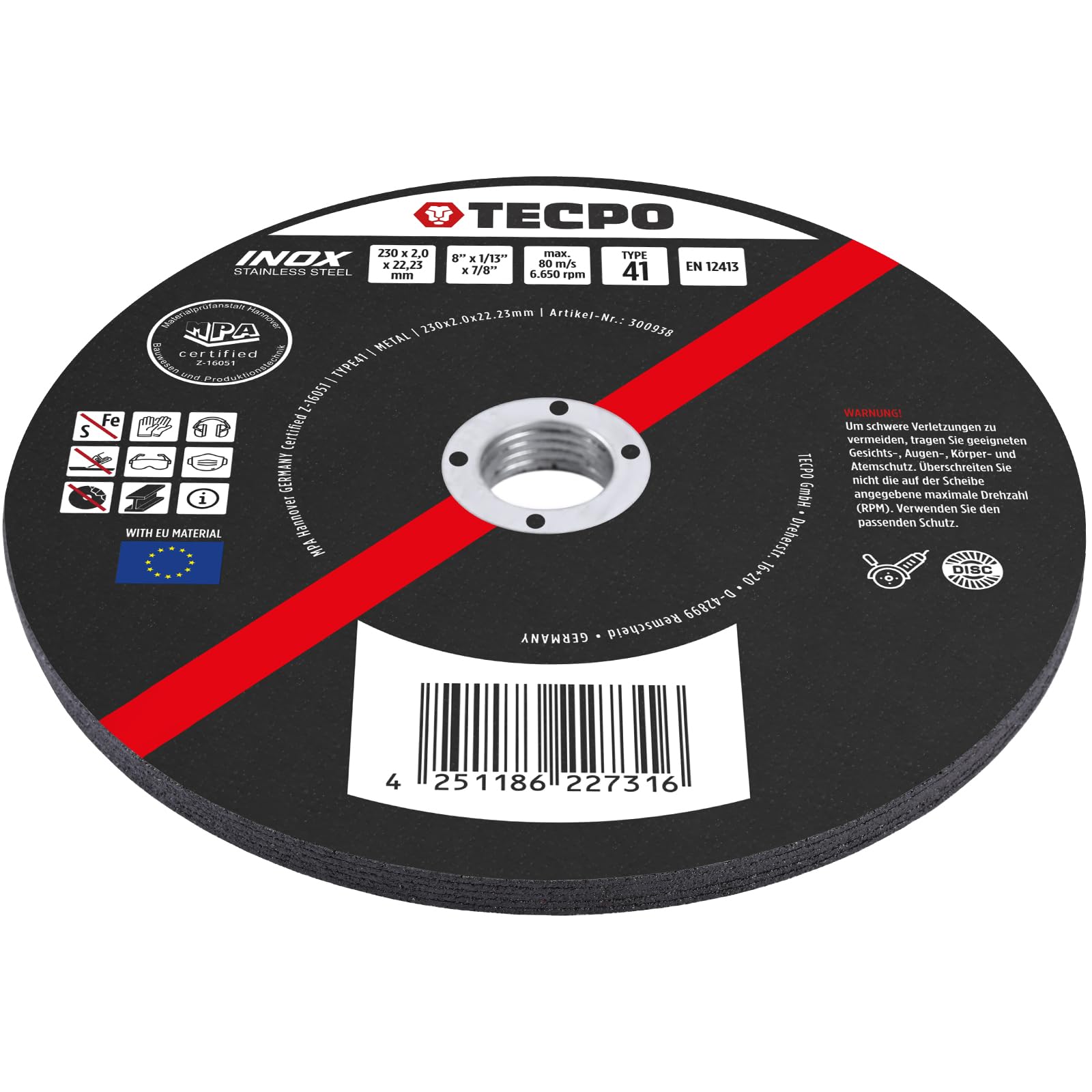 TECPO Discos de corte de 230 mm de diámetro, amoladora angular, discos flexibles para acero, metal y acero inoxidable (INOX) 2,0 mm, 22,23 mm, disco de corte de metal, accesorios 25 unidades