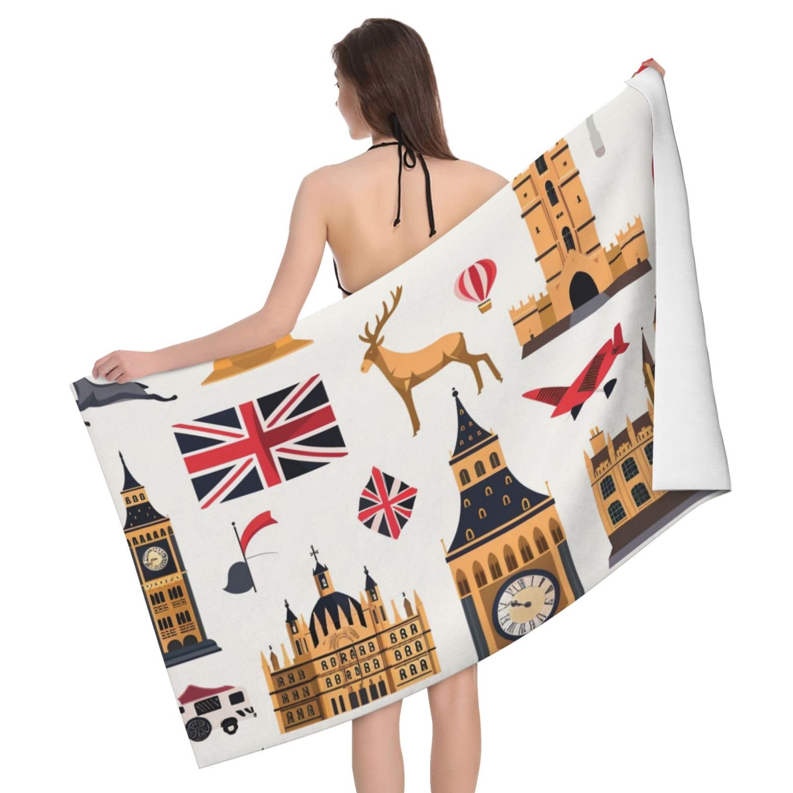 BWWHCCTI England Symbols Printed Microfiber Quick Dry Bath Towel, Soft Beach Towels for Travel,Camping,Gym,Beach,Swimming,Yoga, 130x80 CM