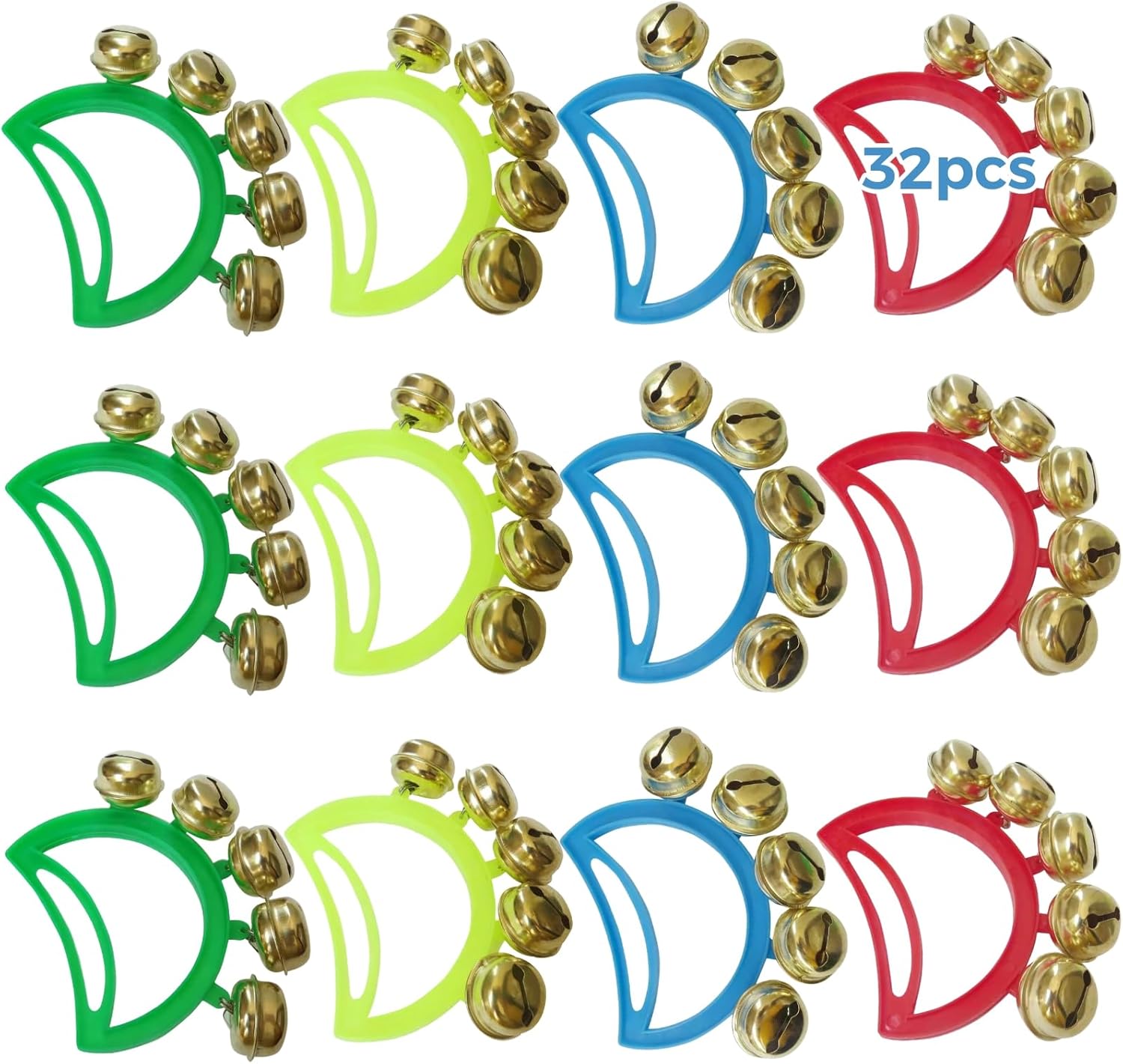 32 Pcs Hand Bells, Colorful Musical Instruments, Jingle Bells In Four Shades, Fun Tambourine Noise Makers For Kids And Adults, Perfect For Gatherings, Celebrations, And Music Activities