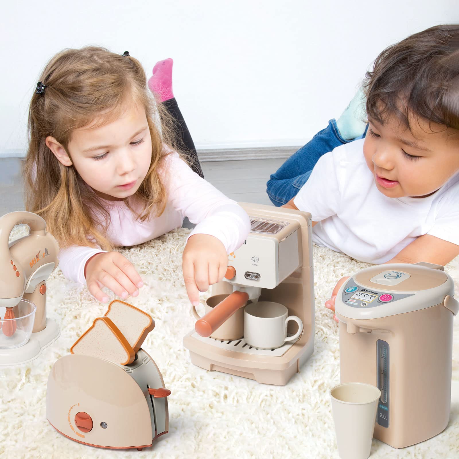 Cuisine Electroménager Enfant-Accessoire Cuisine Enfant : Cafétière, Mixeur, Distributeur d'eau Intelligent, Grille-Pain, Cafetière Dinette pour Enfants de 3 Ans et Plus