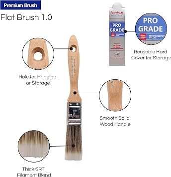 Pro Grade Paint Brushes, 1 Inch Flat Paint Brush, Walls & Trim, 12 Pack | Interior & exterior | Cabinets, doors, fences & decks | Latex, oil & stain | Medium stiff bristles, softwood handles
