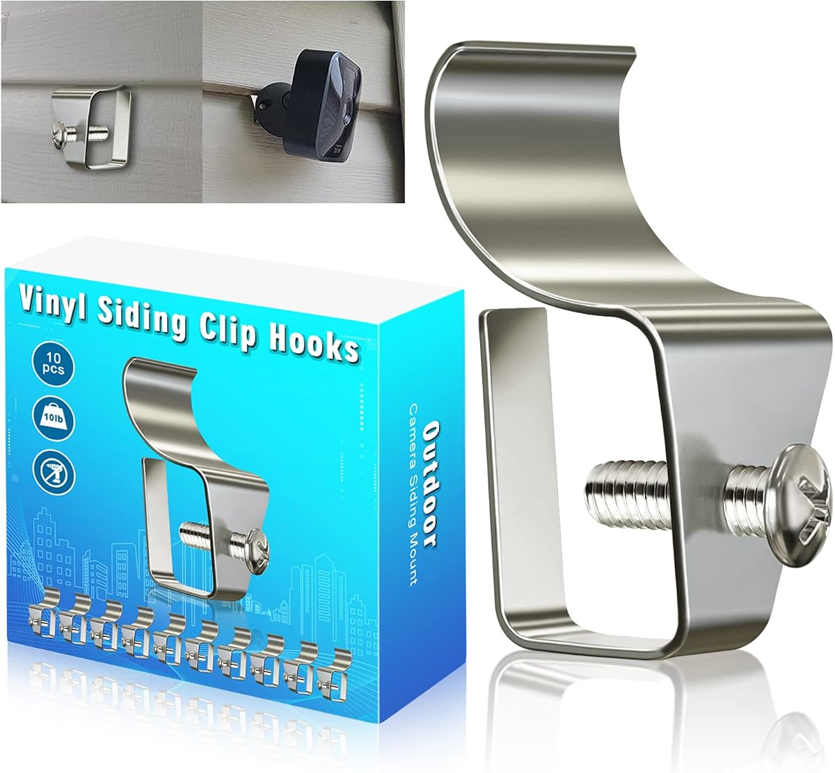 (10 Pack) Vinyl Siding Clips Hooks for Blink Outdoor Camera No-Hole Needed | Outdoor Siding Hanger Mounting for Wyze Cam/Ring/arlo Home Security Camera, Weatherproof Stainless Steel Siding Mount