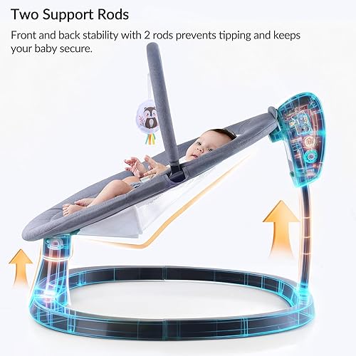 Miniatura 2 de Columpio eléctrico 2 en 1 para bebé, asiento para niños pequeños de hasta 66 libras, soporte de doble brazo para mayor estabilidad, 3 movimientos de