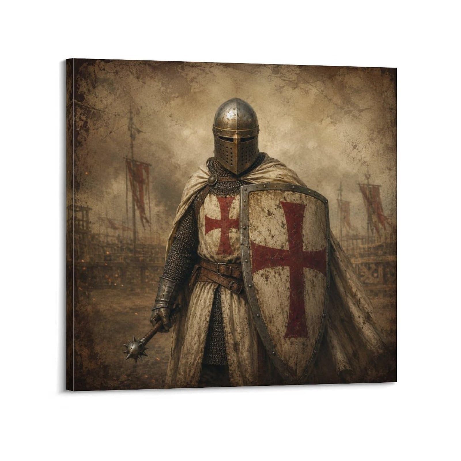 XKUGA Vintage Tournament Templar Knight Shield Poster Cross Armor Modern Decorative Canvas Prints - Ideal Wall Art for Family, Man Cave, Game Room, Boys & Girls Bedroom 12x12inch(30x30cm)