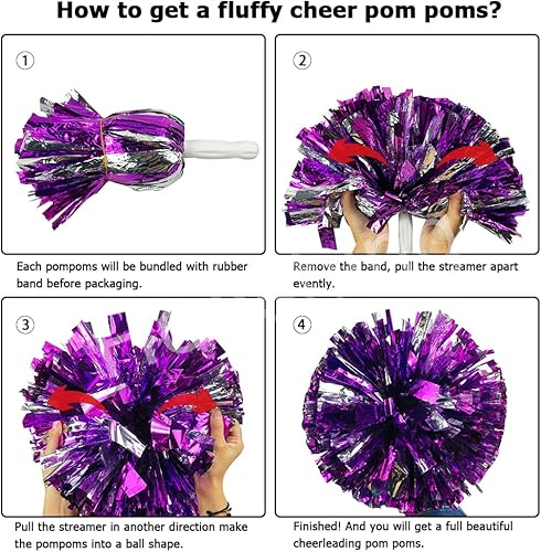 Miniatura 4 de Hooshing Paquete de 2 pompones metálicos con mango de plástico para animar el espíritu de equipo, bailar, deportes, niños y adultos