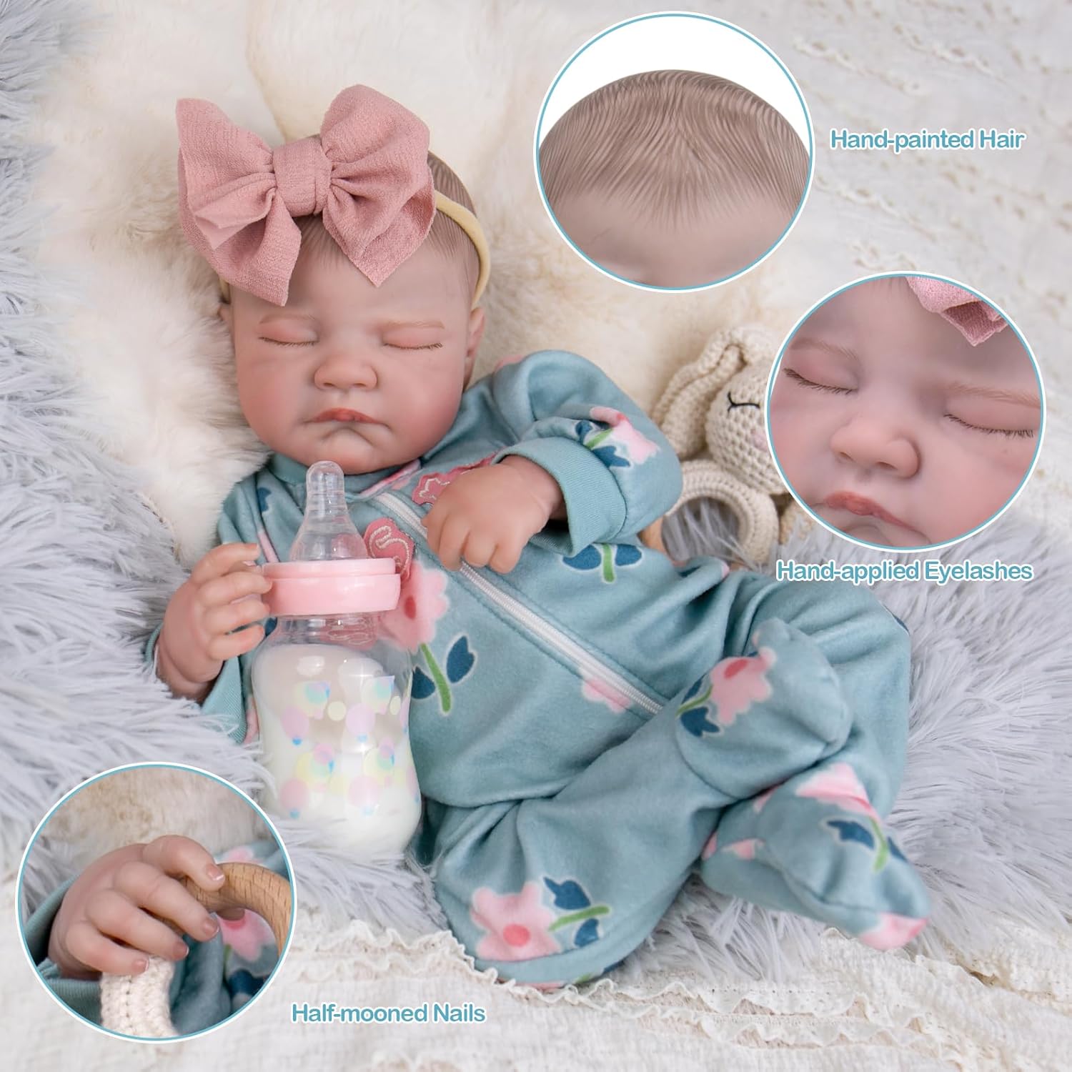 UOFTKIZ Lifelike Reborn Baby Dolls - 20" Realistic Girl Doll, Soft Vinyl Limbs Cloth Body, Gift for Kids 3+, Grandma, New-Parents, Collectors