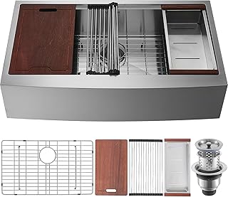 VEVOR 33 inch Farmhouse Kitchen Sink, 304 Stainless Steel Sink, Top Moun...