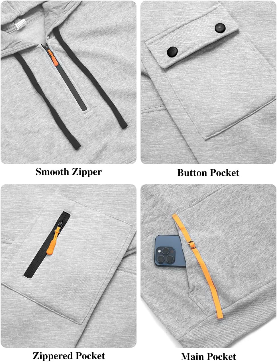 Men's Pullover Hoodies Quarter Zip Long Sleeve Shirts Drawstring Sports Casual Hooded Sweatshirts with Pockets - Image 6
